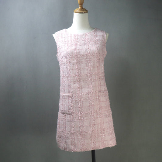 Bespoke Pink Checked Pattern Tweed Dress