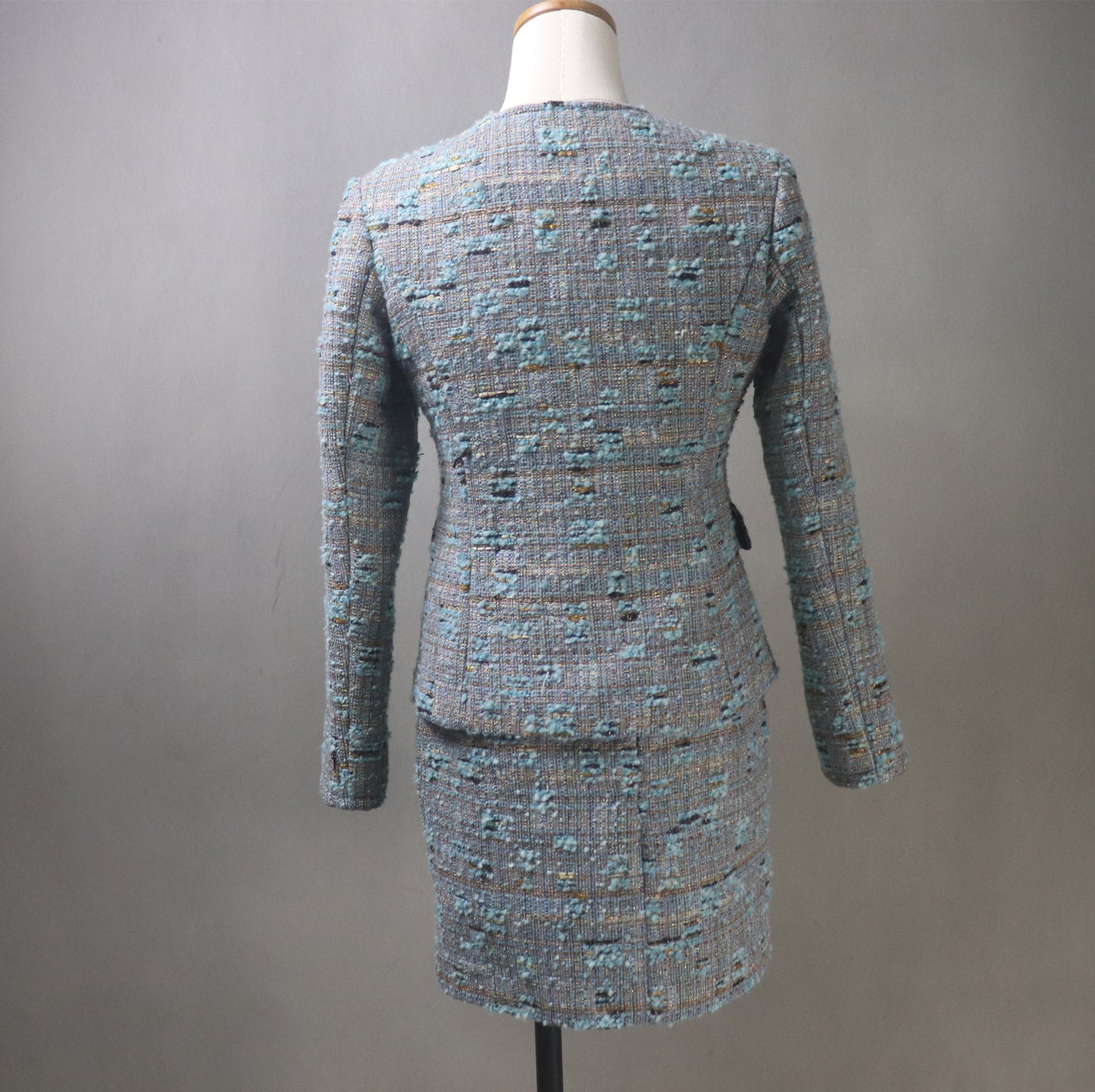 Grey Teal Tweed Skirt Suit