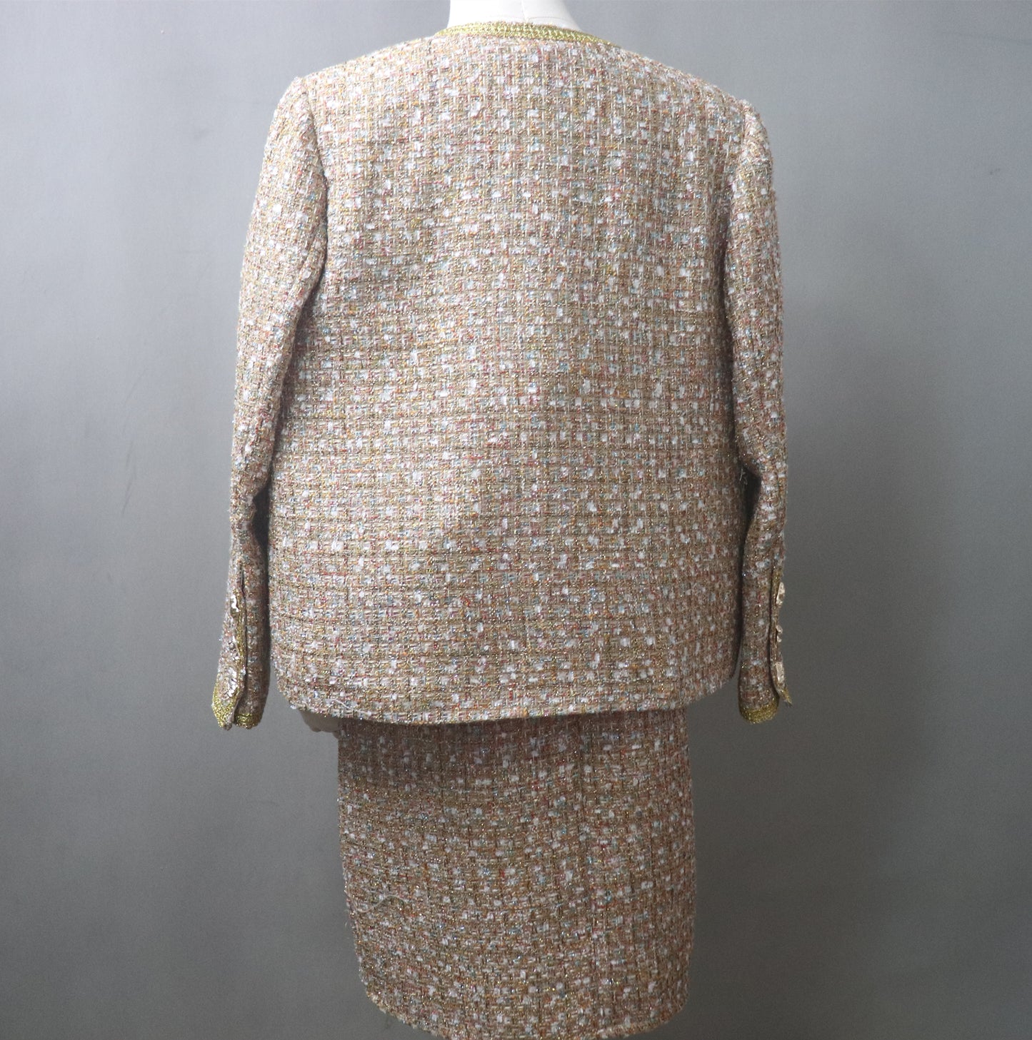 Custom Made Tweed Golden Brown Suit Jacket + Dress