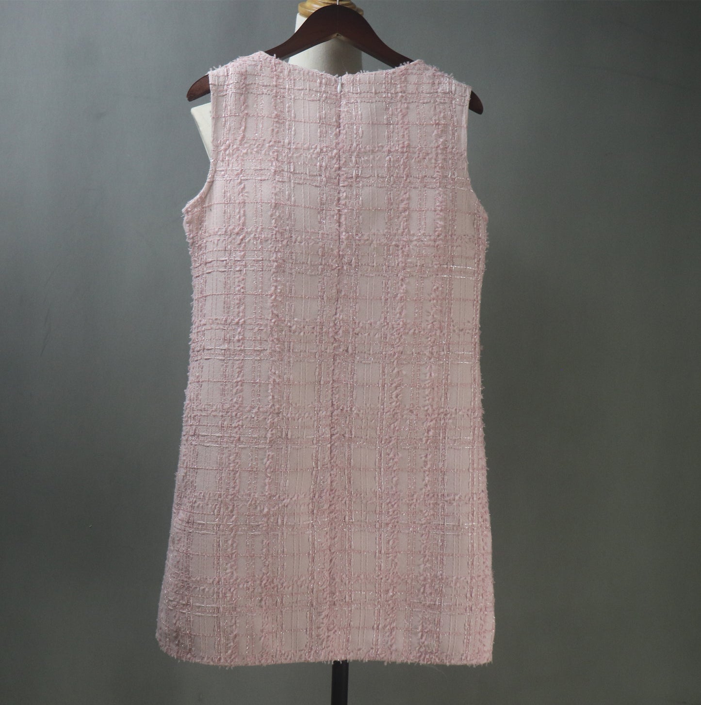 Bespoke Pink Checked Pattern Tweed Dress