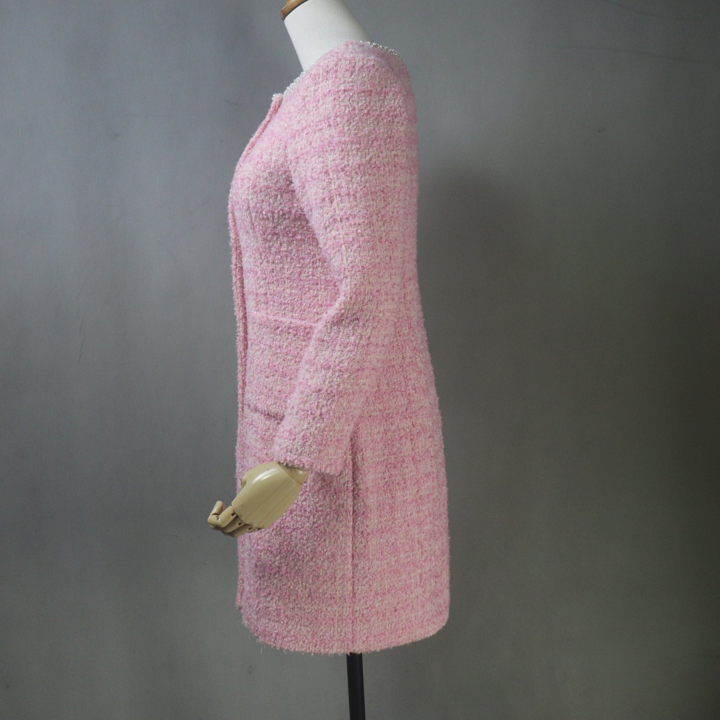 Pink Tweed Dress and Long Coat Set, Made-to-Measure, Any length