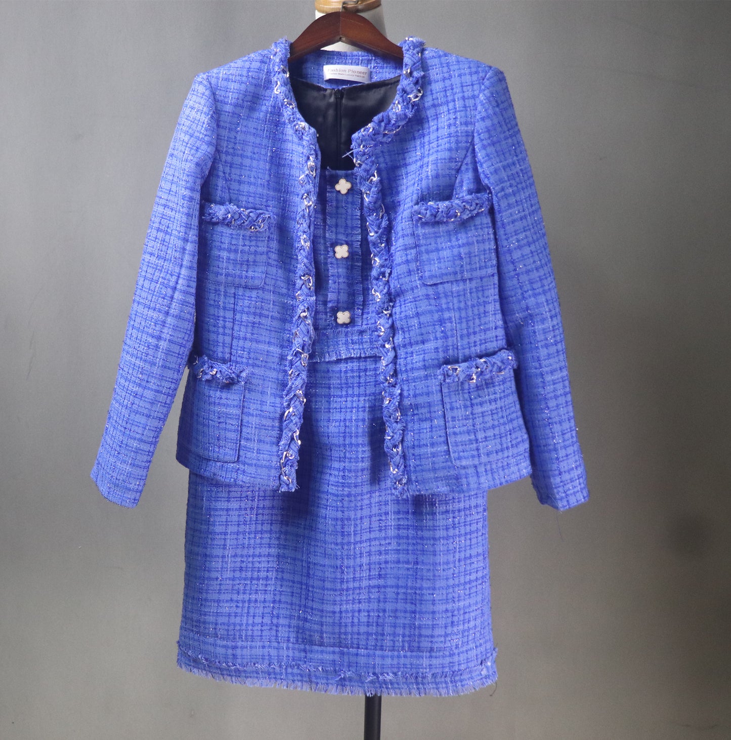Women Custom Made Tweed Jacket + Any Length Dress Formal Suit in  Royal Blue / Purple 5 colors for Wedding, Valentine's, Personalised Gift