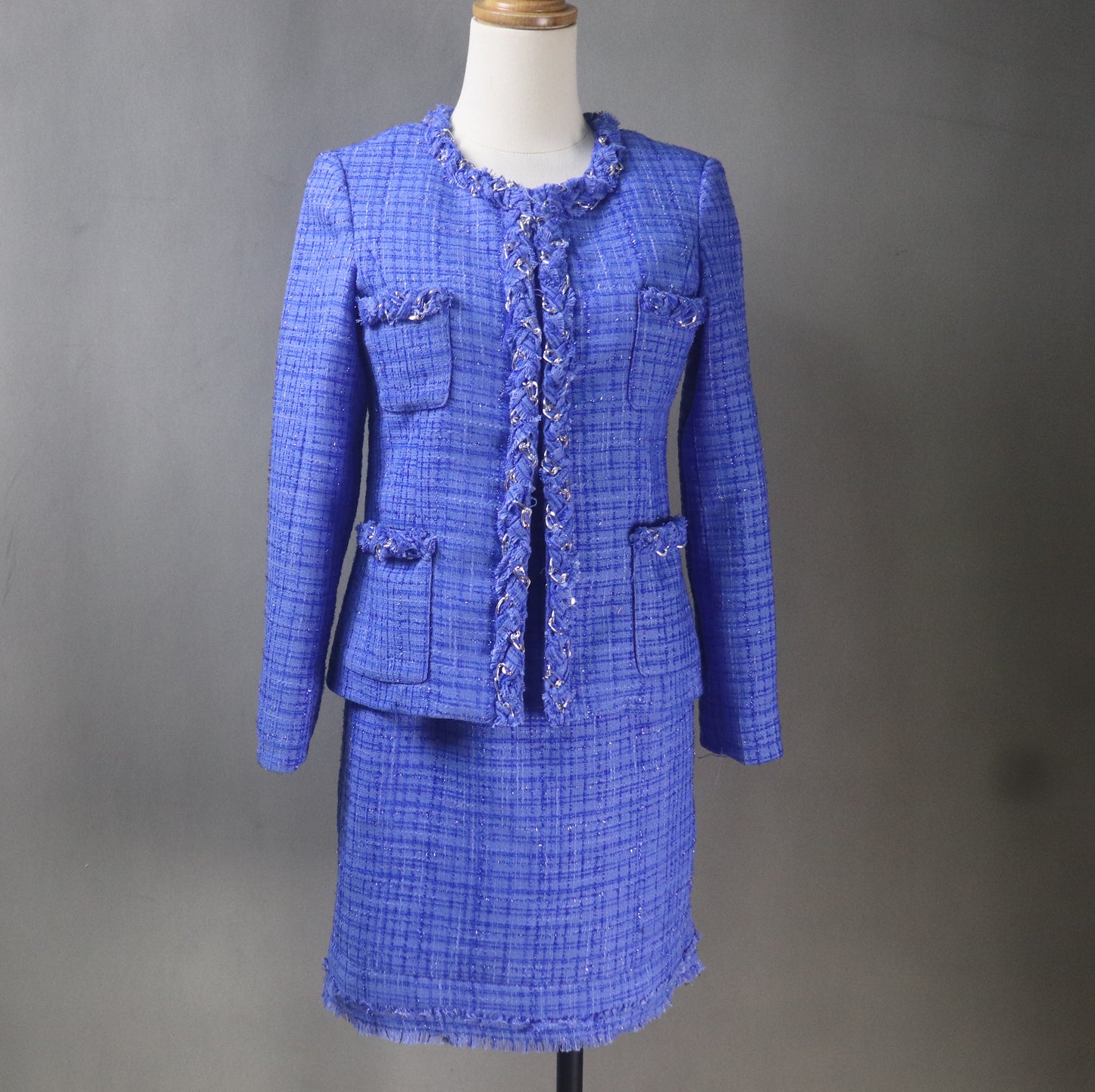 Women Custom Made Tweed Jacket + Any Length Dress Formal Suit in  Royal Blue / Purple 5 colors for Wedding, Valentine's, Personalised Gift