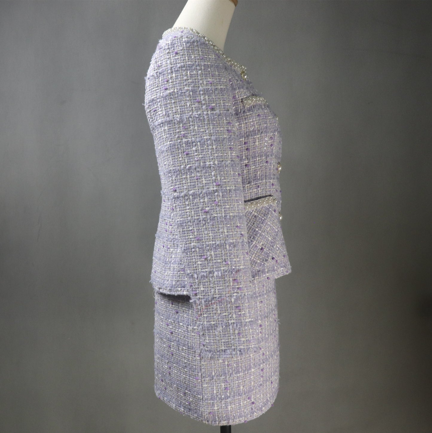 Custom Made Lilac Purple Skirt Suit With Pearls Trims