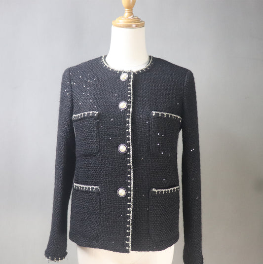 Custom Made Tweed Jacket Black With Sequinnes
