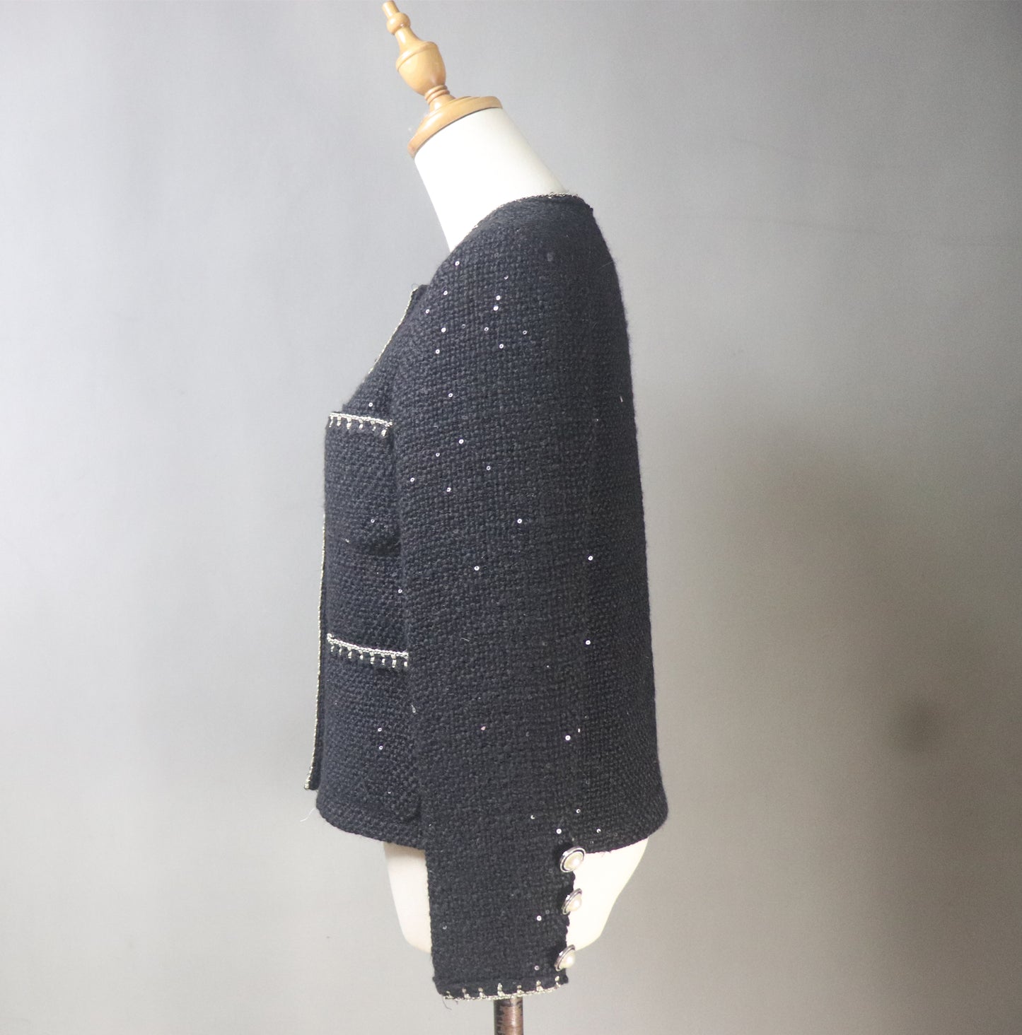 Custom Made Tweed Jacket Black With Sequinnes