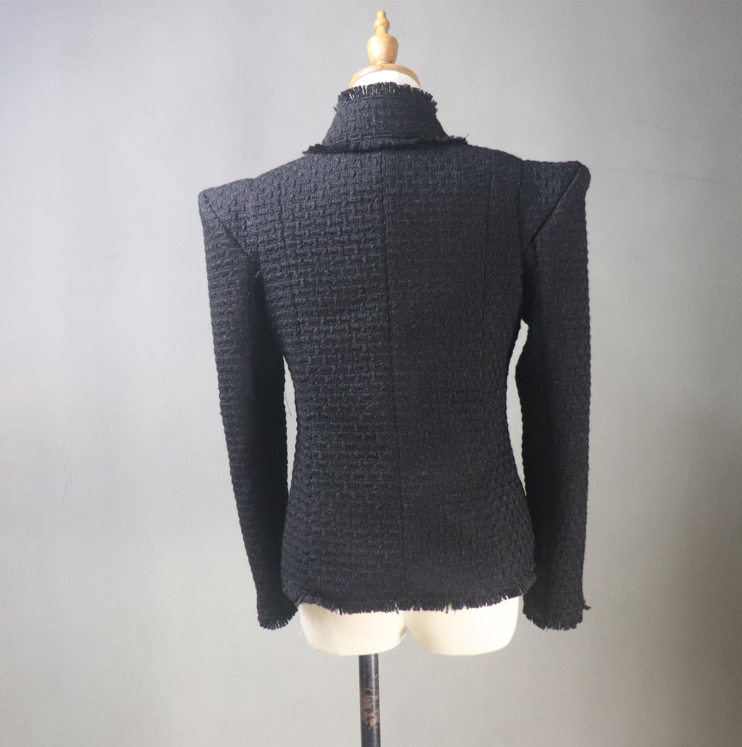 Black Tweed Jacket With High Wide Shoulder