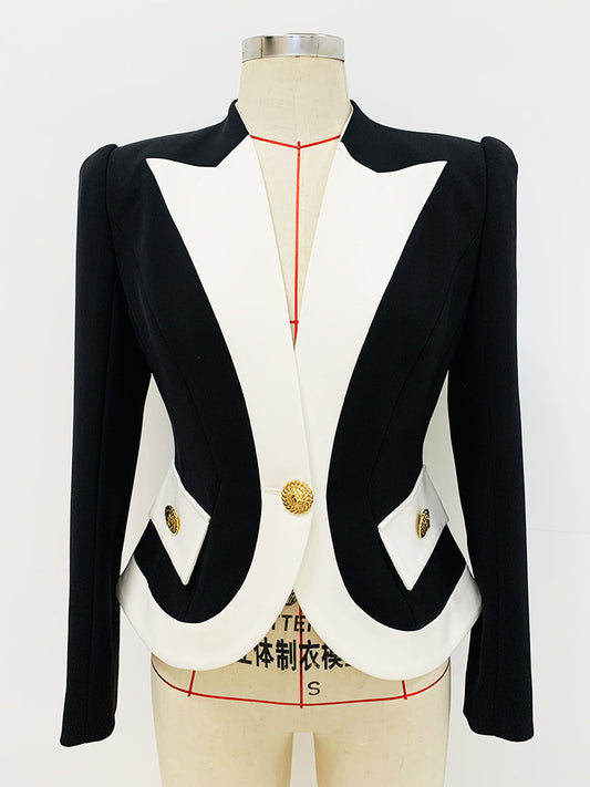 Women's Blazer Black and White Golden Buttons Fitted Blazer Jacket
