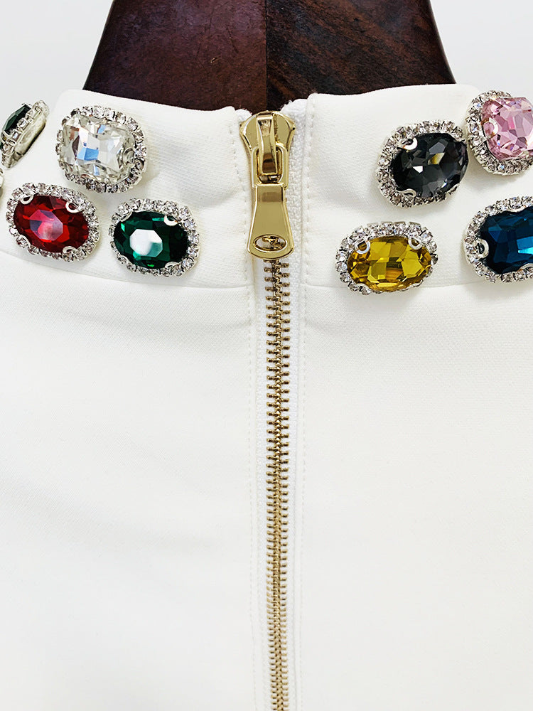 Women Multicoloured Diamonds Jewellery High Neck Black White Mini Dress