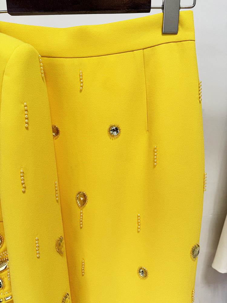 Women Luxury Big jewellery Crop Top + Long Skirt Skirt Suit Yellow, White, Black
