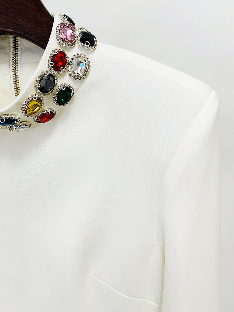 Women Multicoloured Diamonds Jewellery High Neck Black White Mini Dress