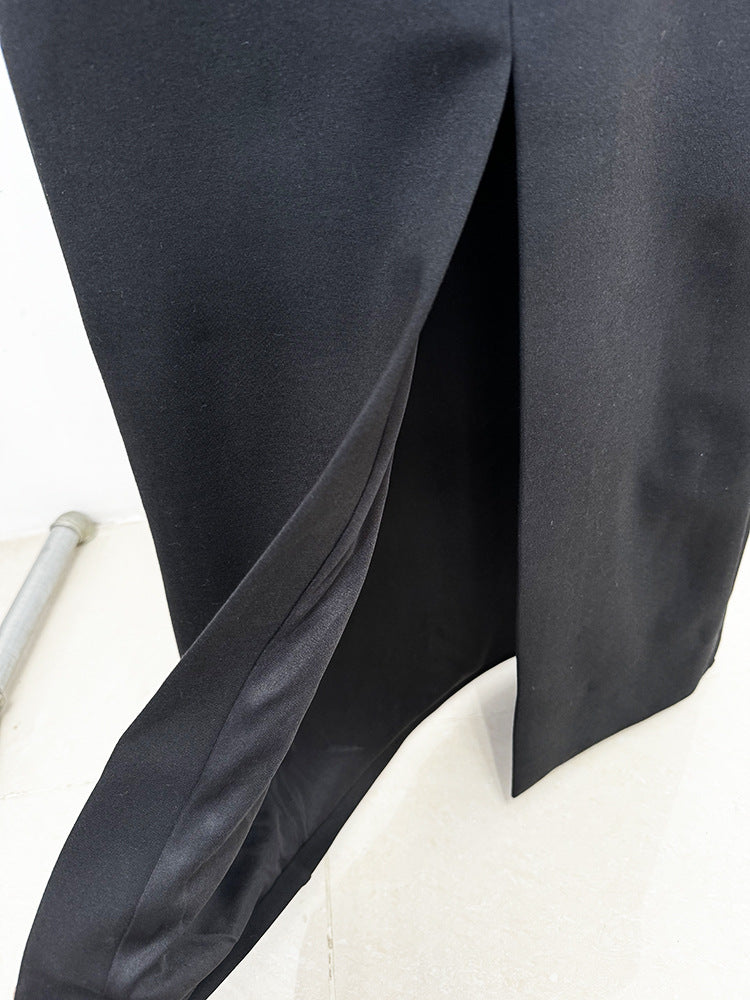 Celebrity-Inspired Black Beaded Rhinestone Bodycon Maxi Gown Dress