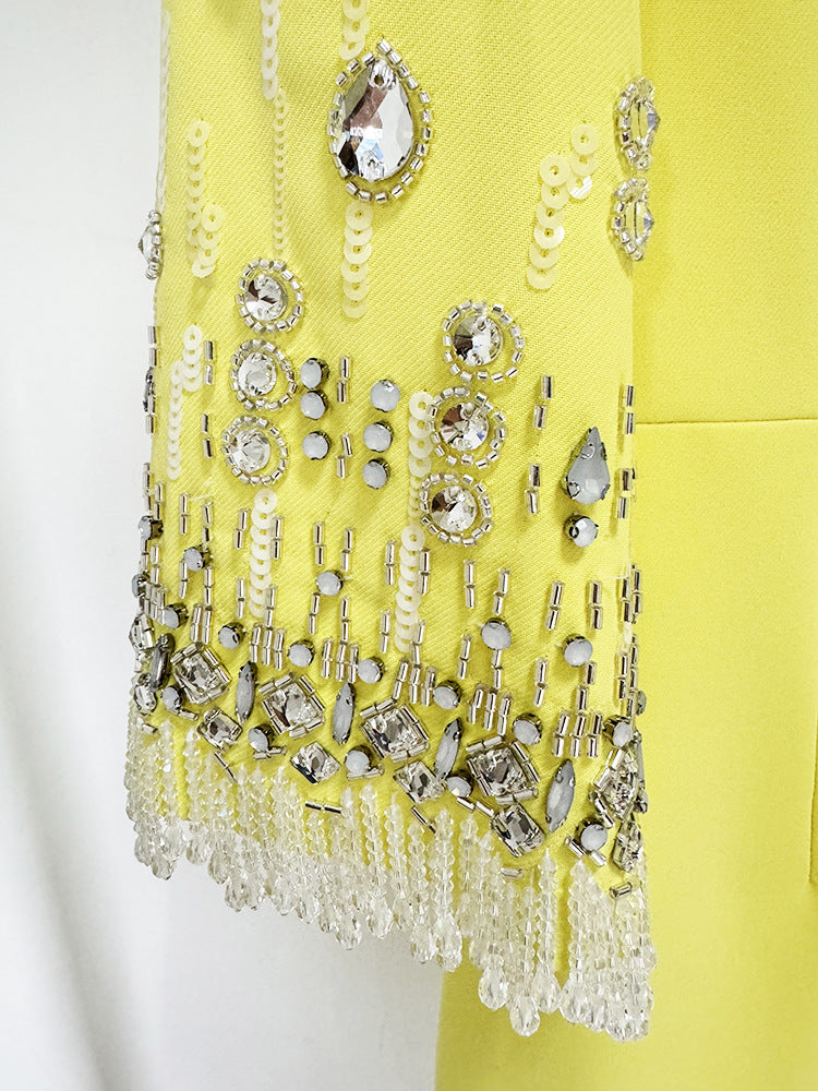 Women Yellow / Lavender with Sequins Diamonds Jewellery Midi Dress