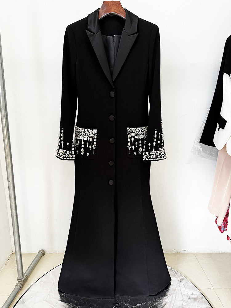 Women Maxi Fishtail Dress Gown Black with Luxury Hand Sewn Diamonds Je Women Maxi Fishtail Dress Gown Black with Luxury Hand Sewn Diamonds Je