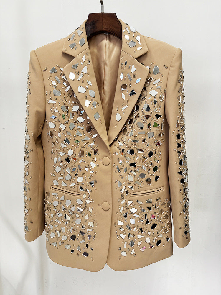 Women Mirrors Embellishment Blazer + Shorts Suit