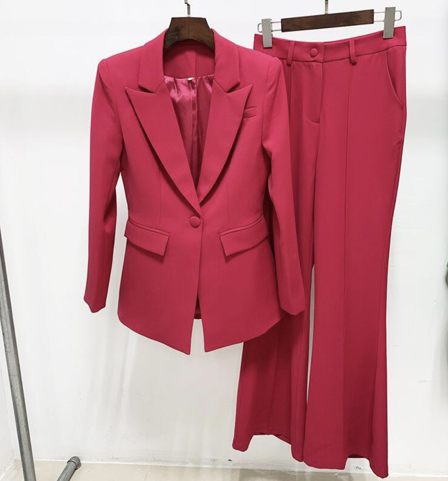 Women One-Button Blazer + Flare Trousers Suit - 6 Colors Available