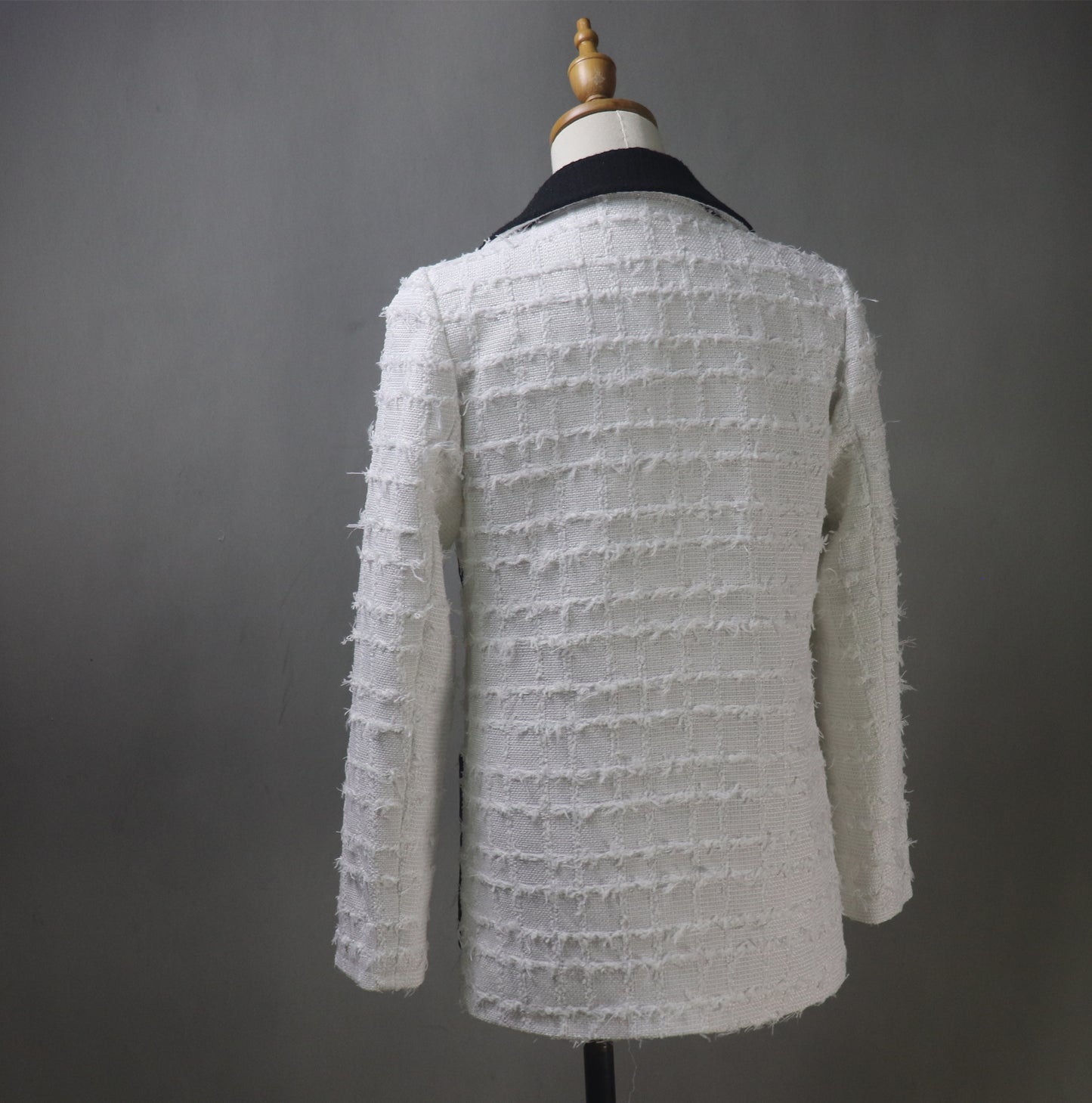 White Tweed Long Jacket Coat