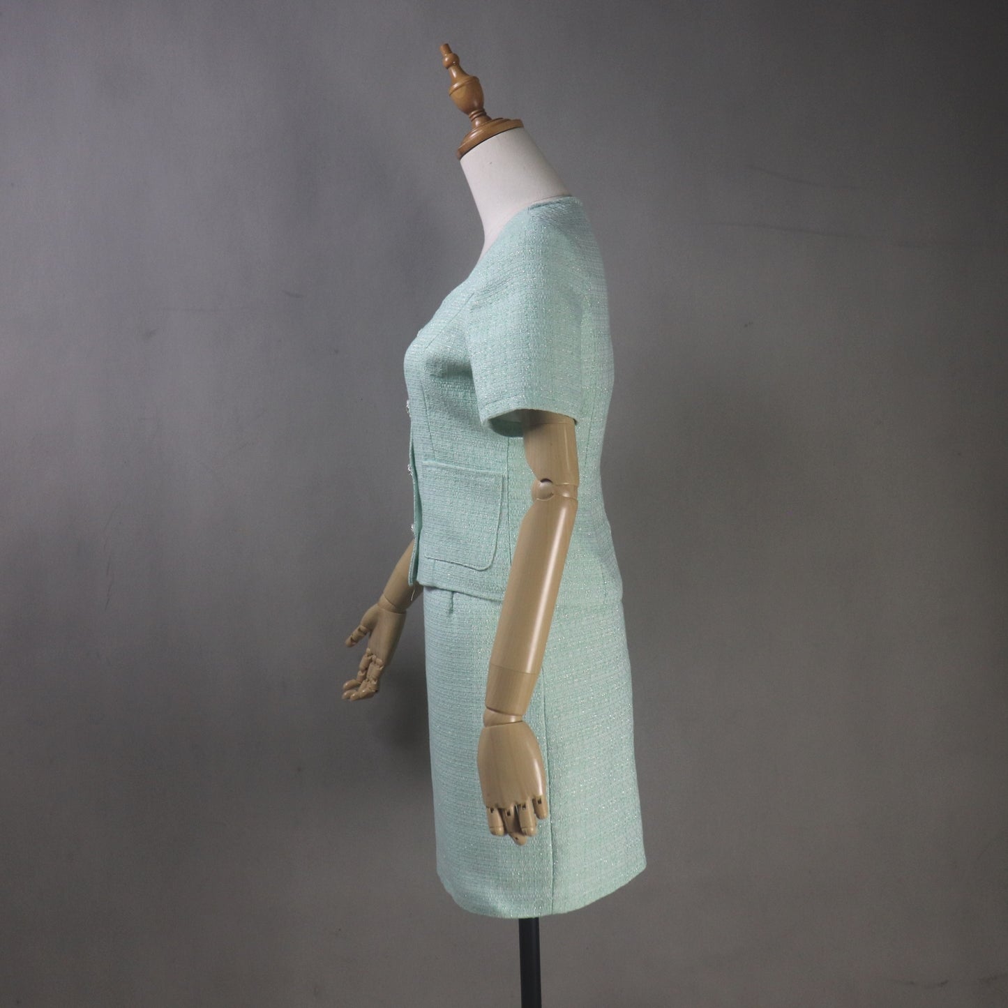 Custom Celestine Mint Green Tweed Skirt Suit Set – Any Length & Size, Spring Summer Outfit