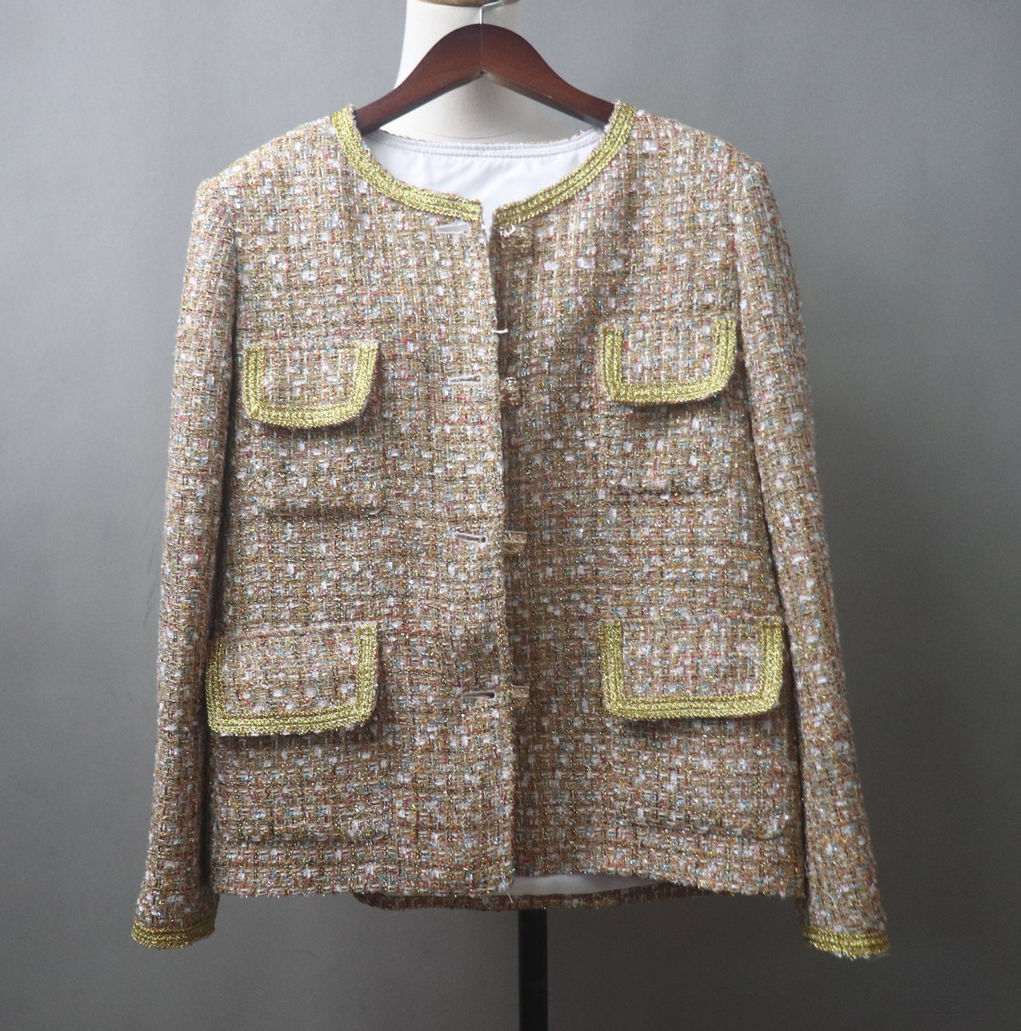 Custom Made Tweed Golden Brown Suit Jacket + Dress