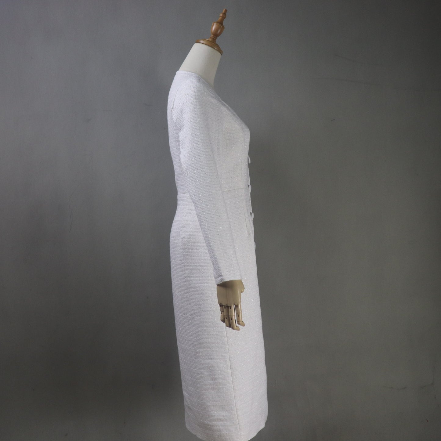 Custom White Tweed Midi Dress – Any Length & Size