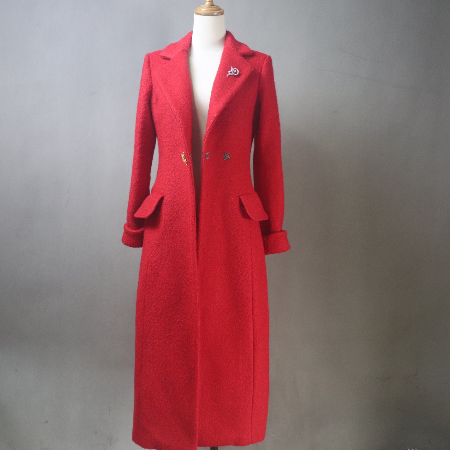 Women’s Extra Long Tweed Wool Coat – Custom Made, Plus Sizes, 24 Colors option