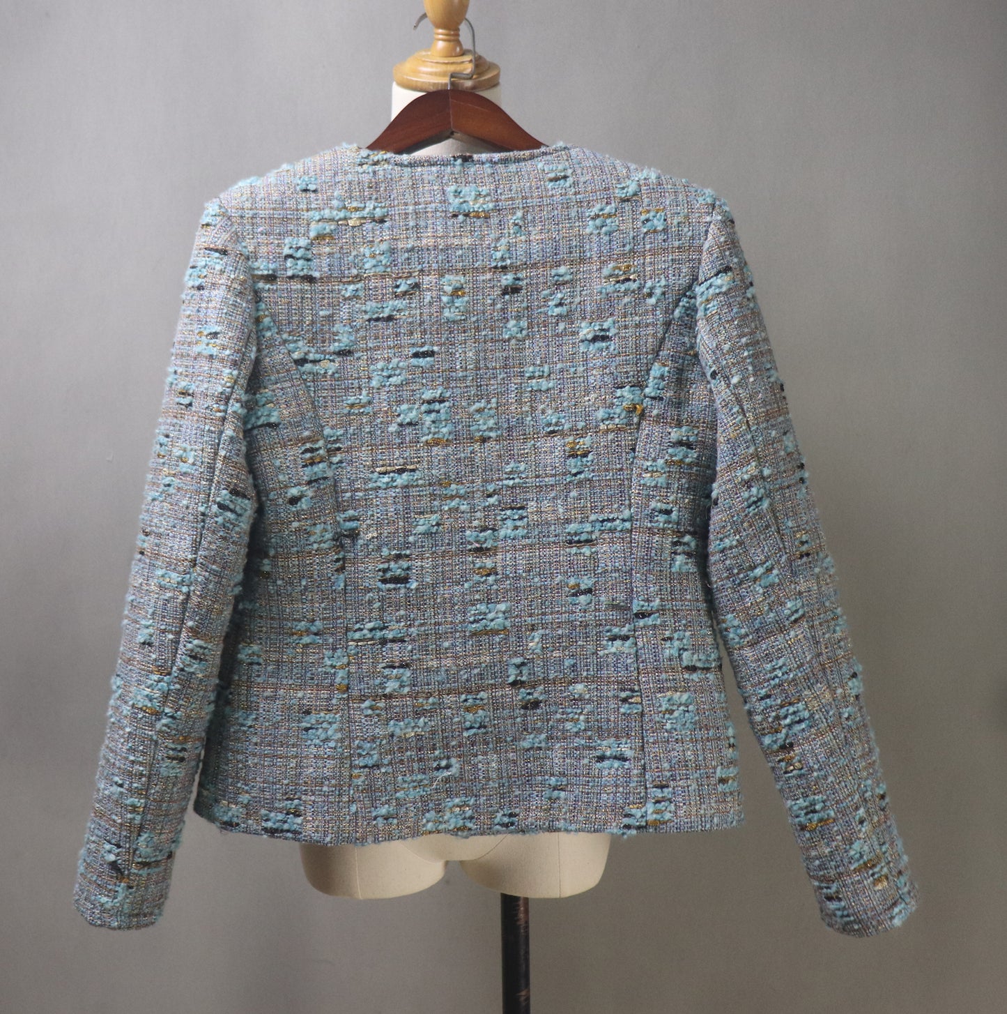 Grey Teal Tweed Skirt Suit