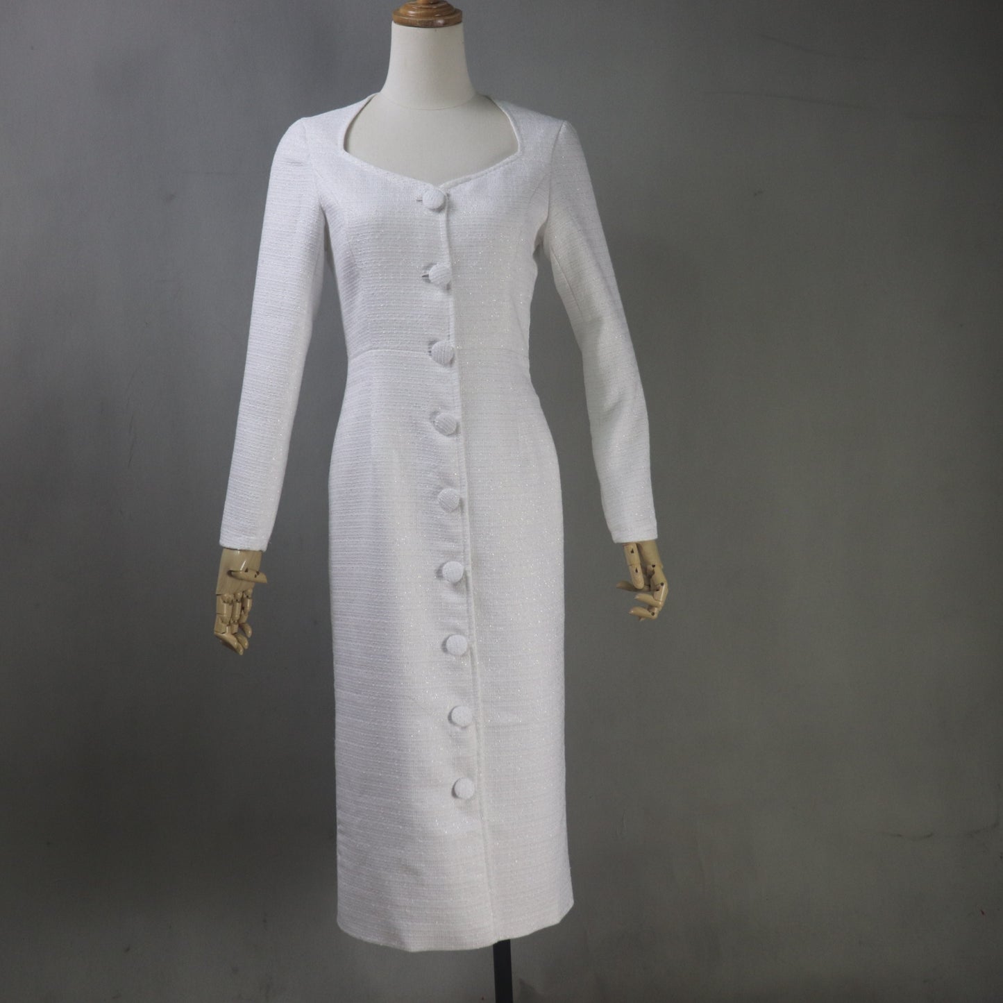 Custom White Tweed Midi Dress – Any Length & Size