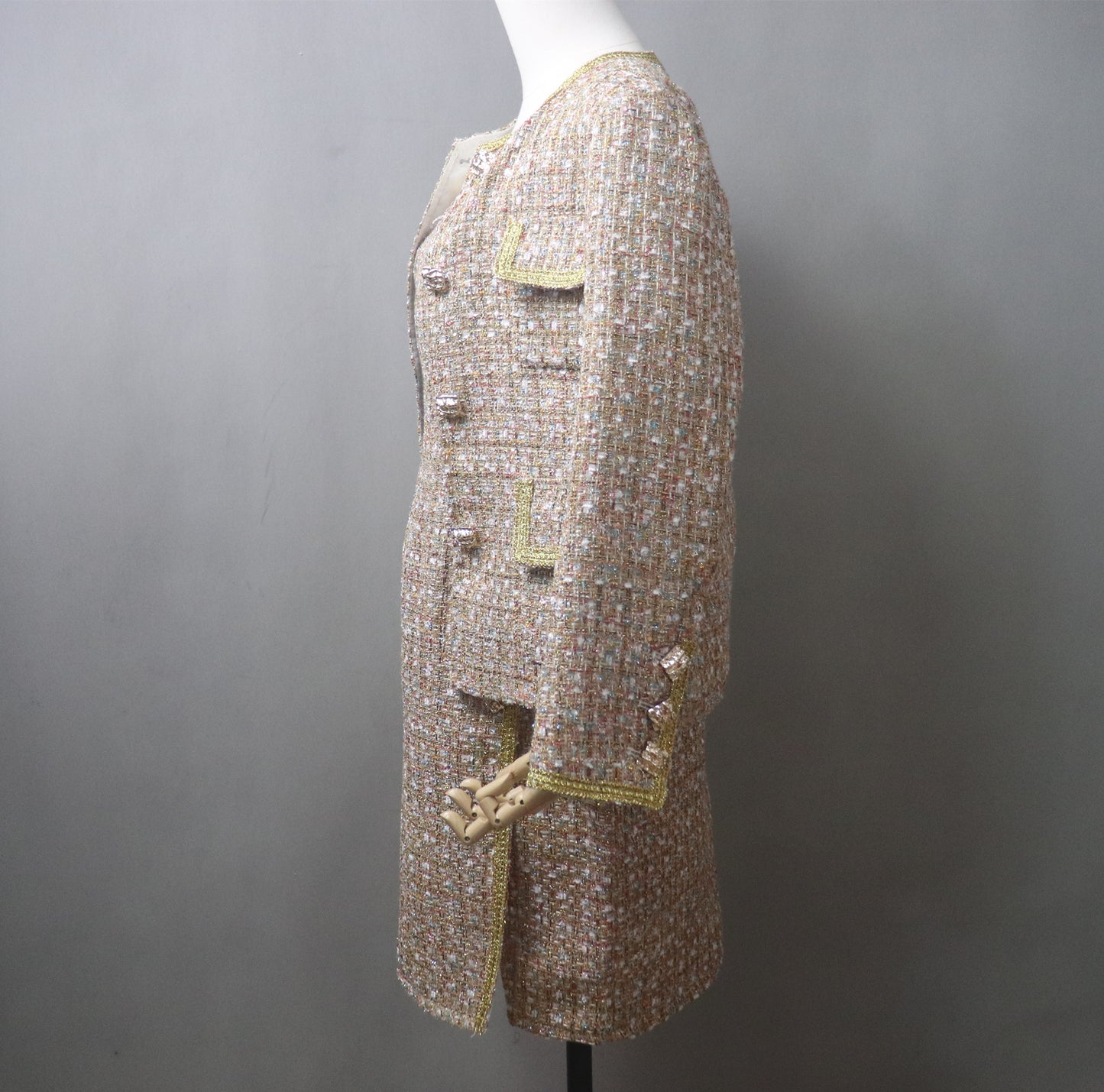 Custom Made Tweed Golden Brown Suit Jacket + Dress