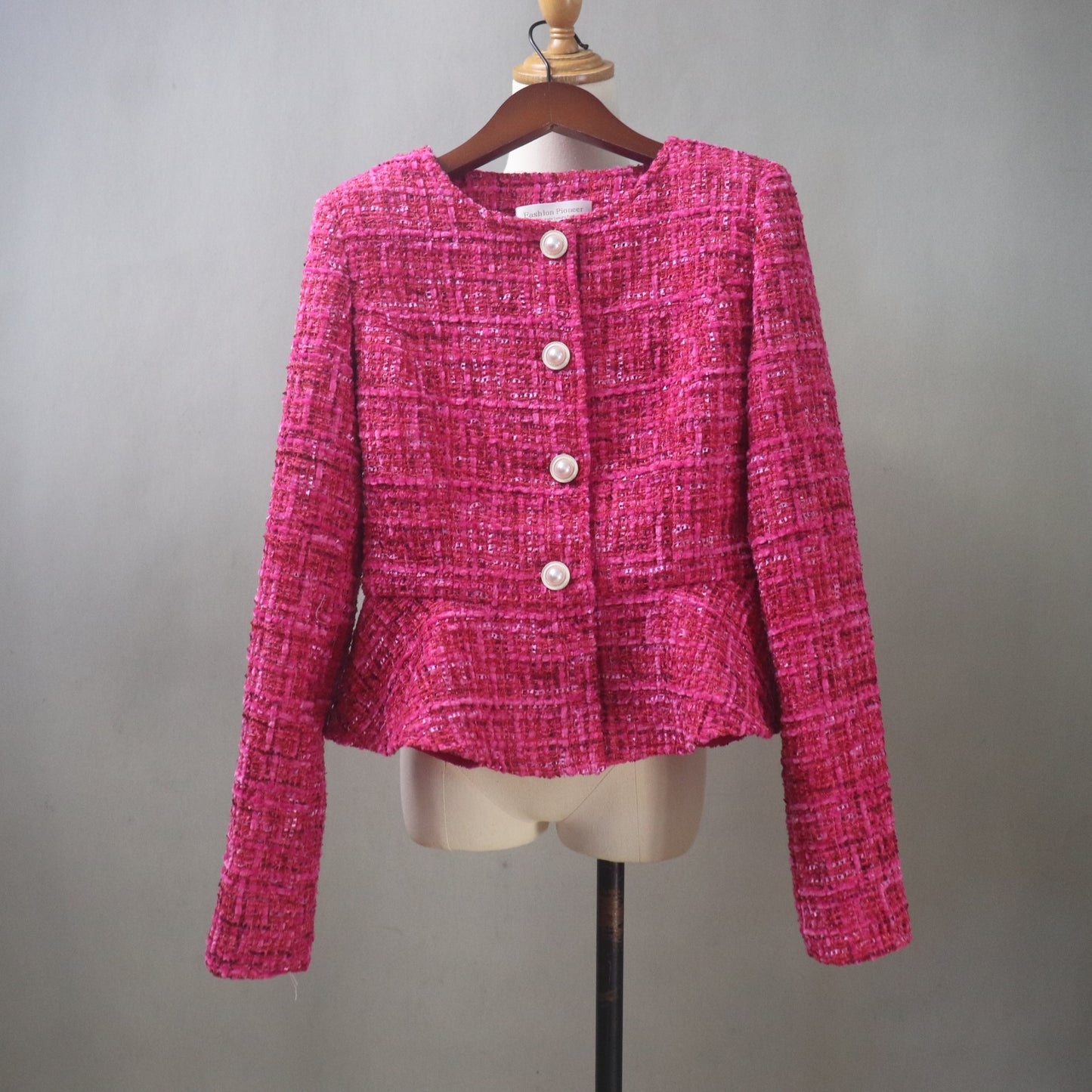 Handmade Hot Pink Tweed Peplum Jacket and Skirt Suit – Custom Size Outfit