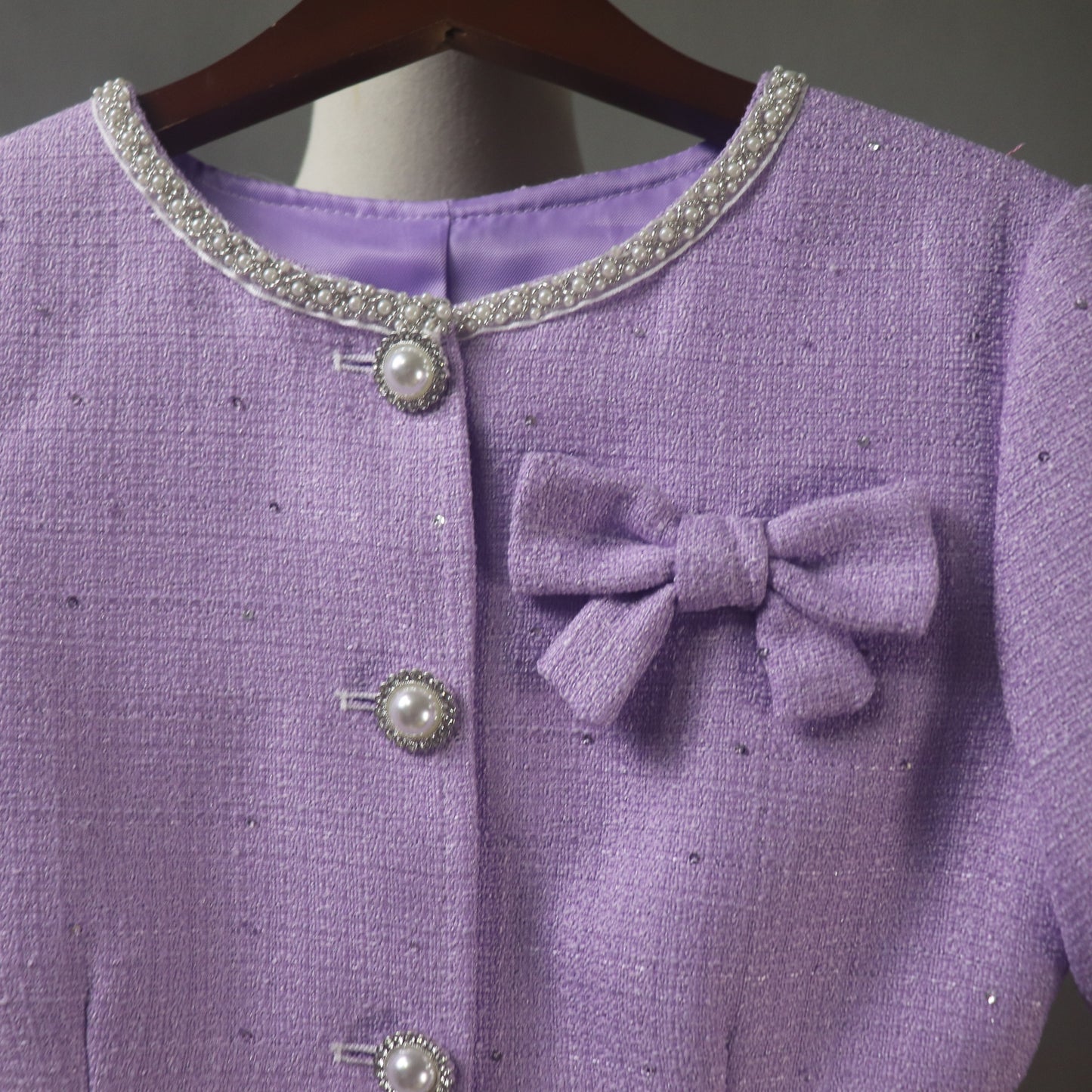 Custom Tweed Lilac Purple Suit Set | Made-to-Measure Jacket & Pencil Skirt | Any Length