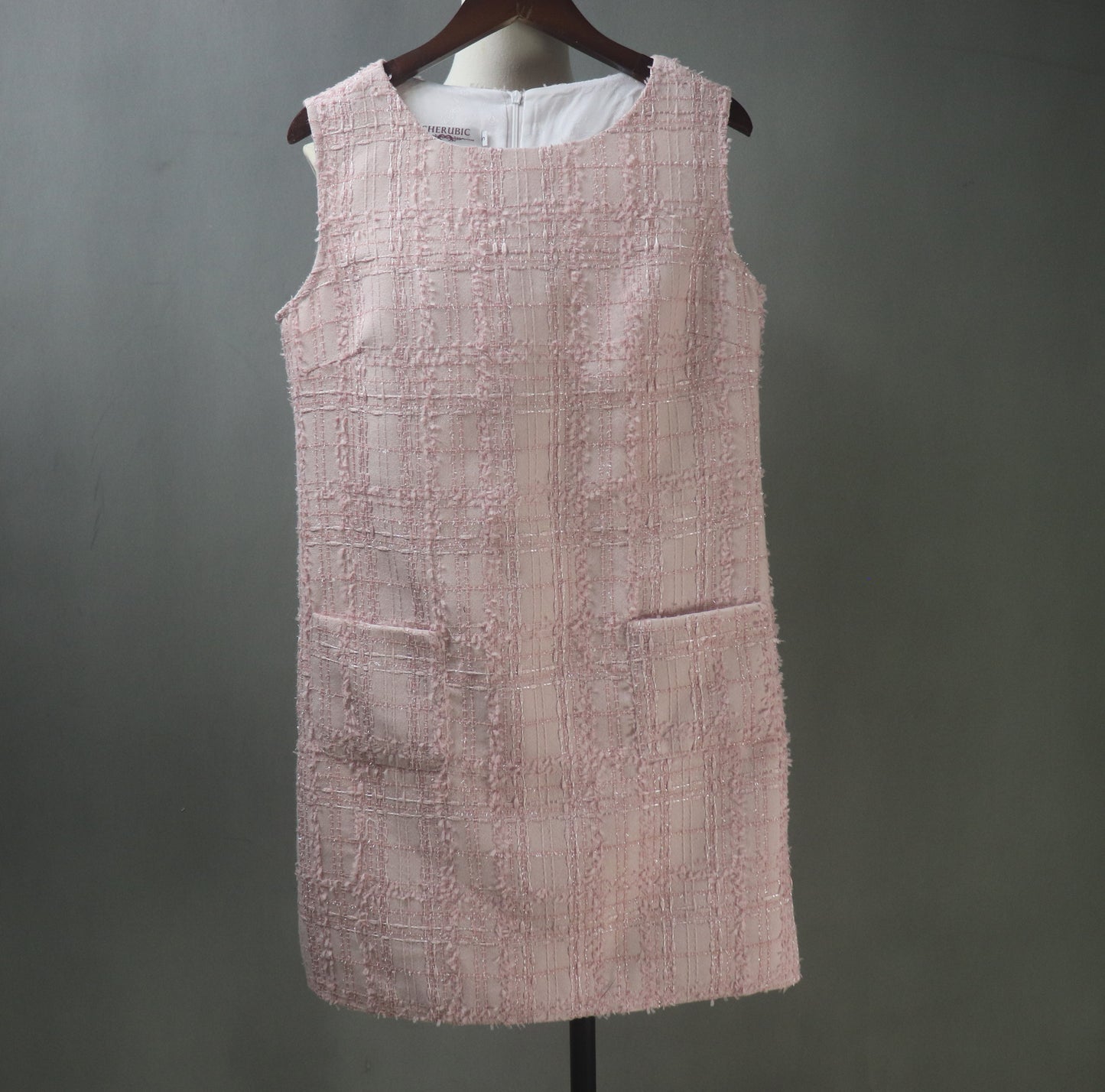 Bespoke Pink Checked Pattern Tweed Dress