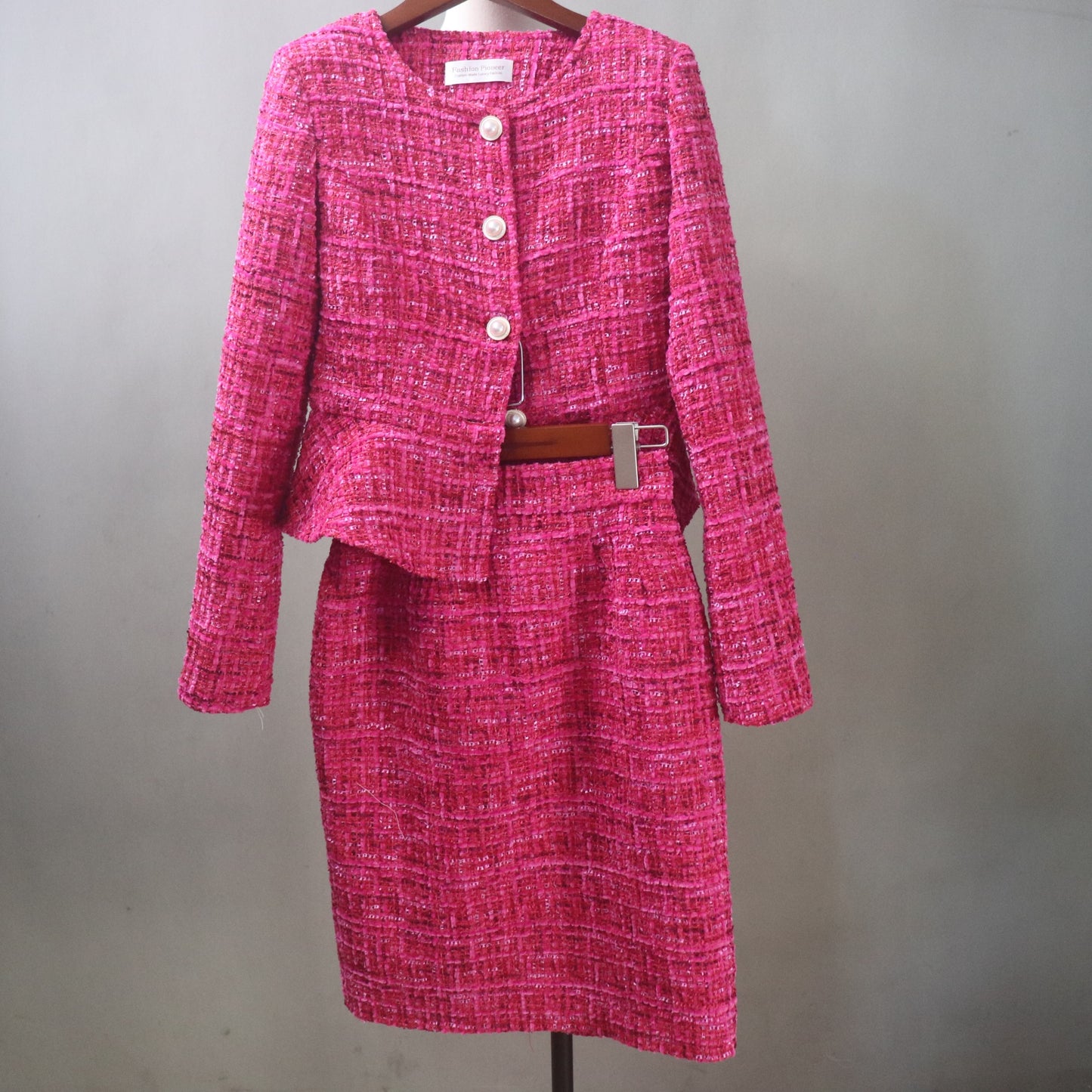 Handmade Hot Pink Tweed Peplum Jacket and Skirt Suit – Custom Size Outfit