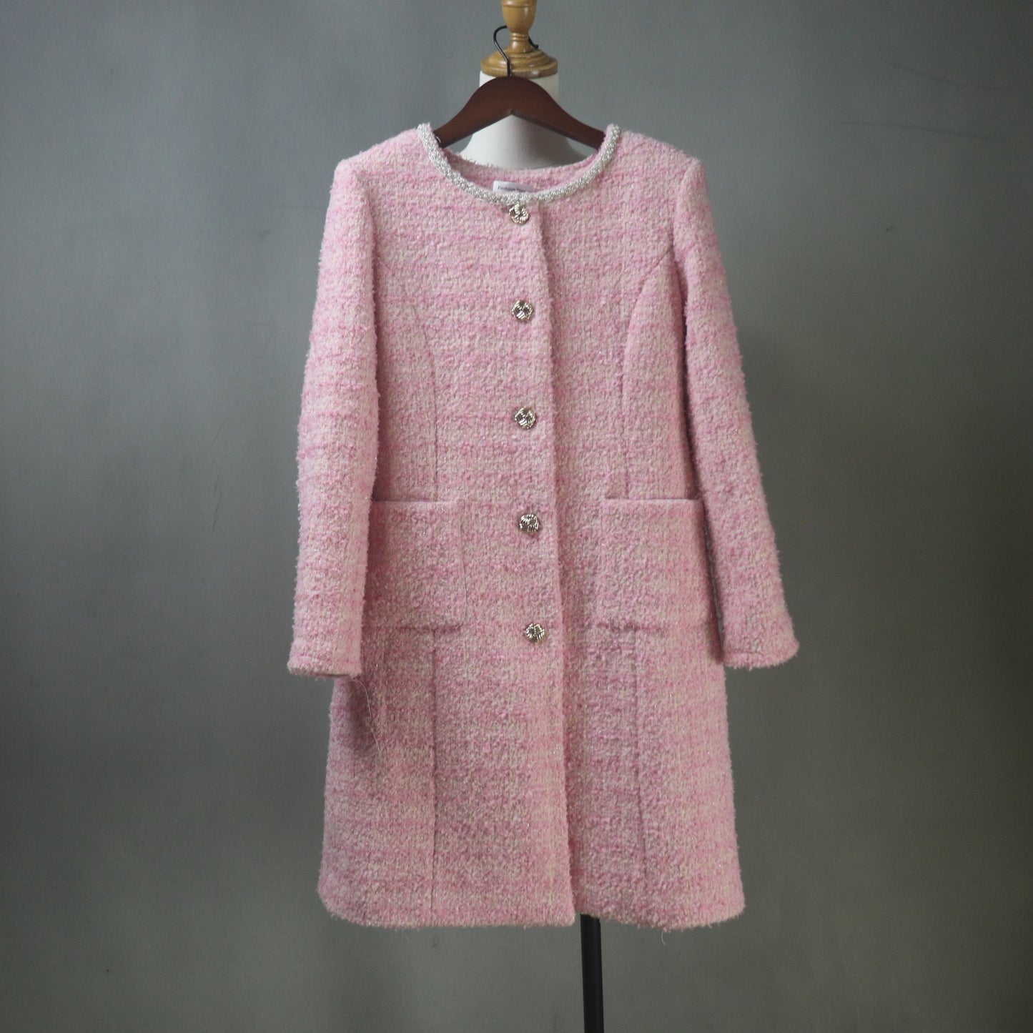 Pink Tweed Dress and Long Coat Set, Made-to-Measure, Any length
