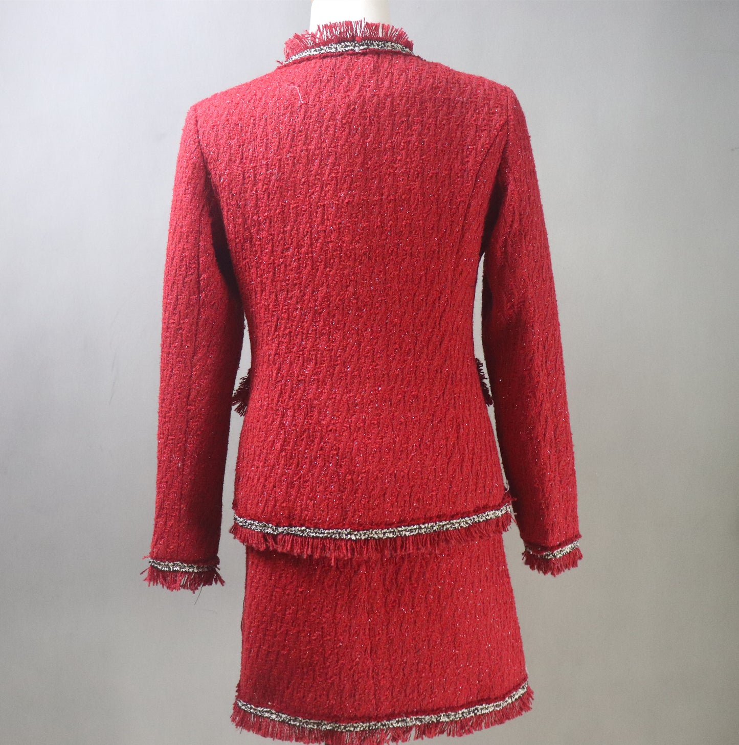 Custom Made Red Tweed Suit Jacket + Skirt