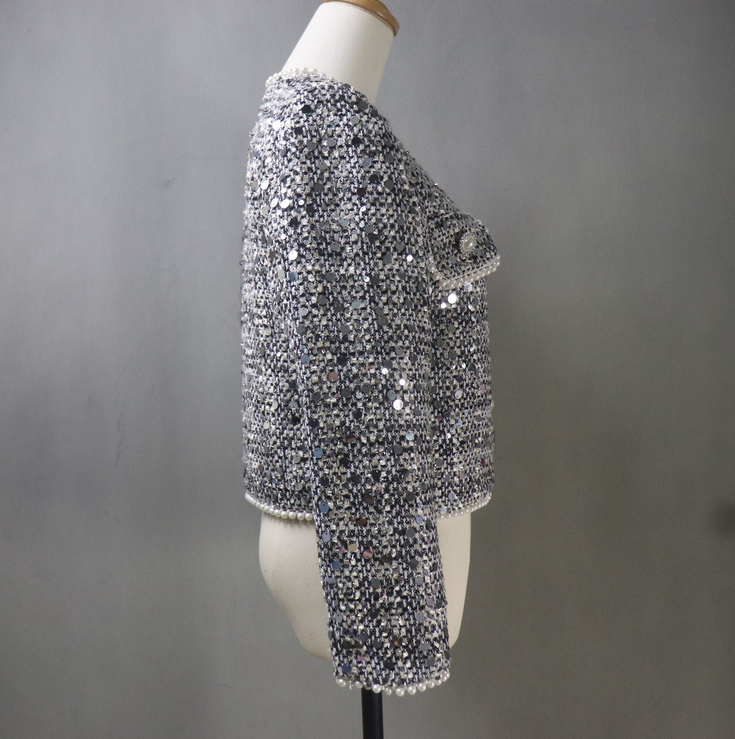 Women Grey Sequinned Jacket With Pearls / Custom Sizes