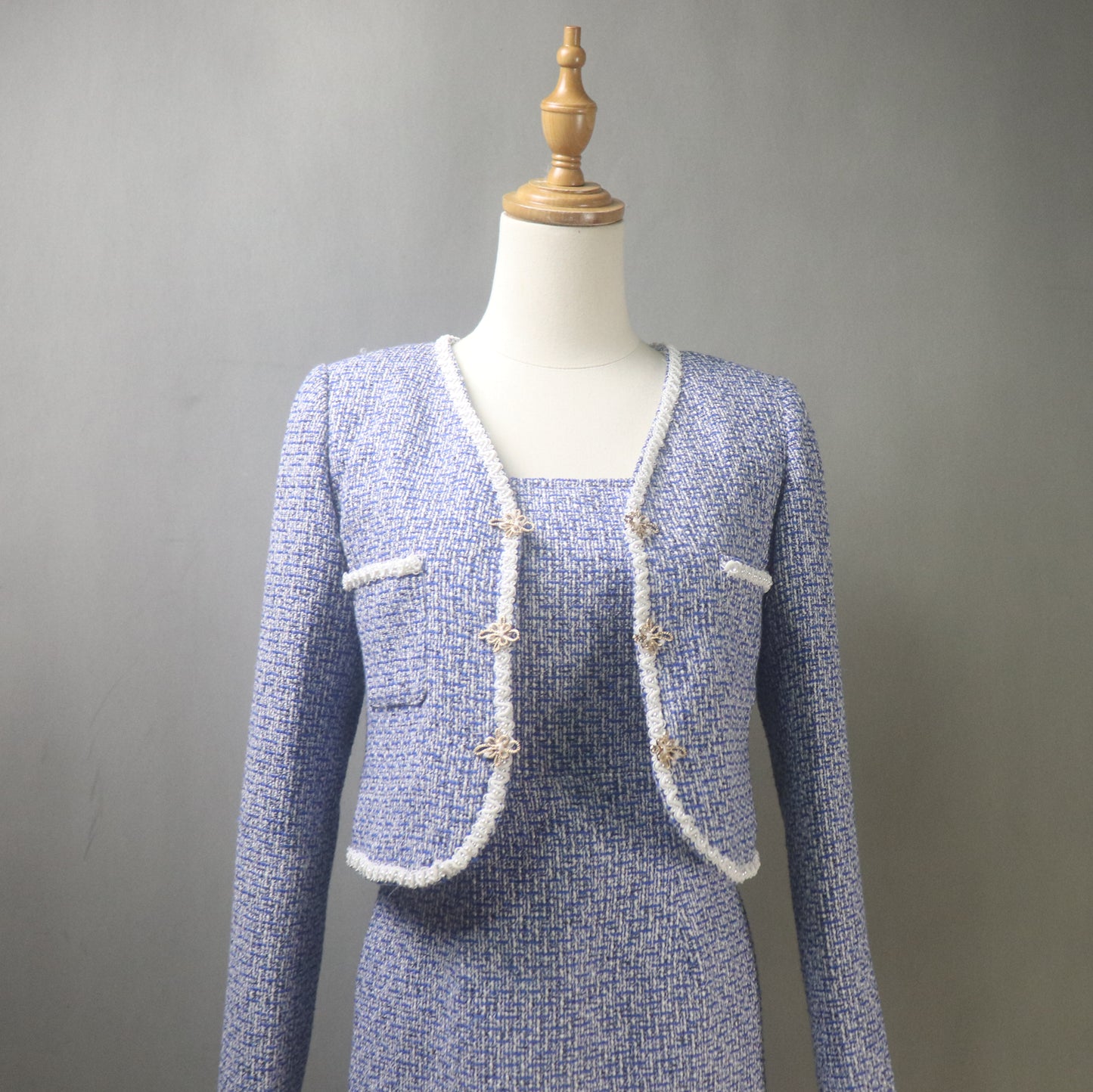 Custom Made Blue Suit / Plus Sizes/ Tweed Jacket + Fishtail Dress