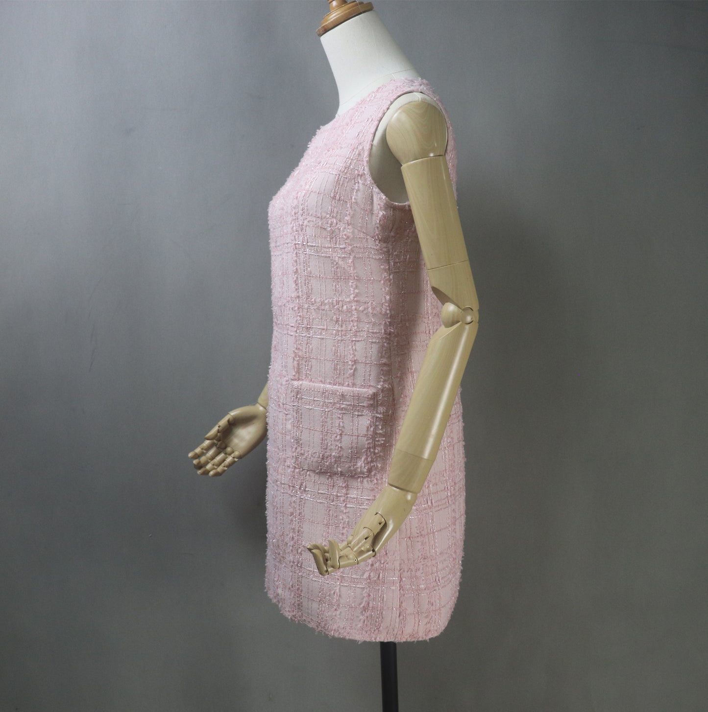 Bespoke Pink Checked Pattern Tweed Dress