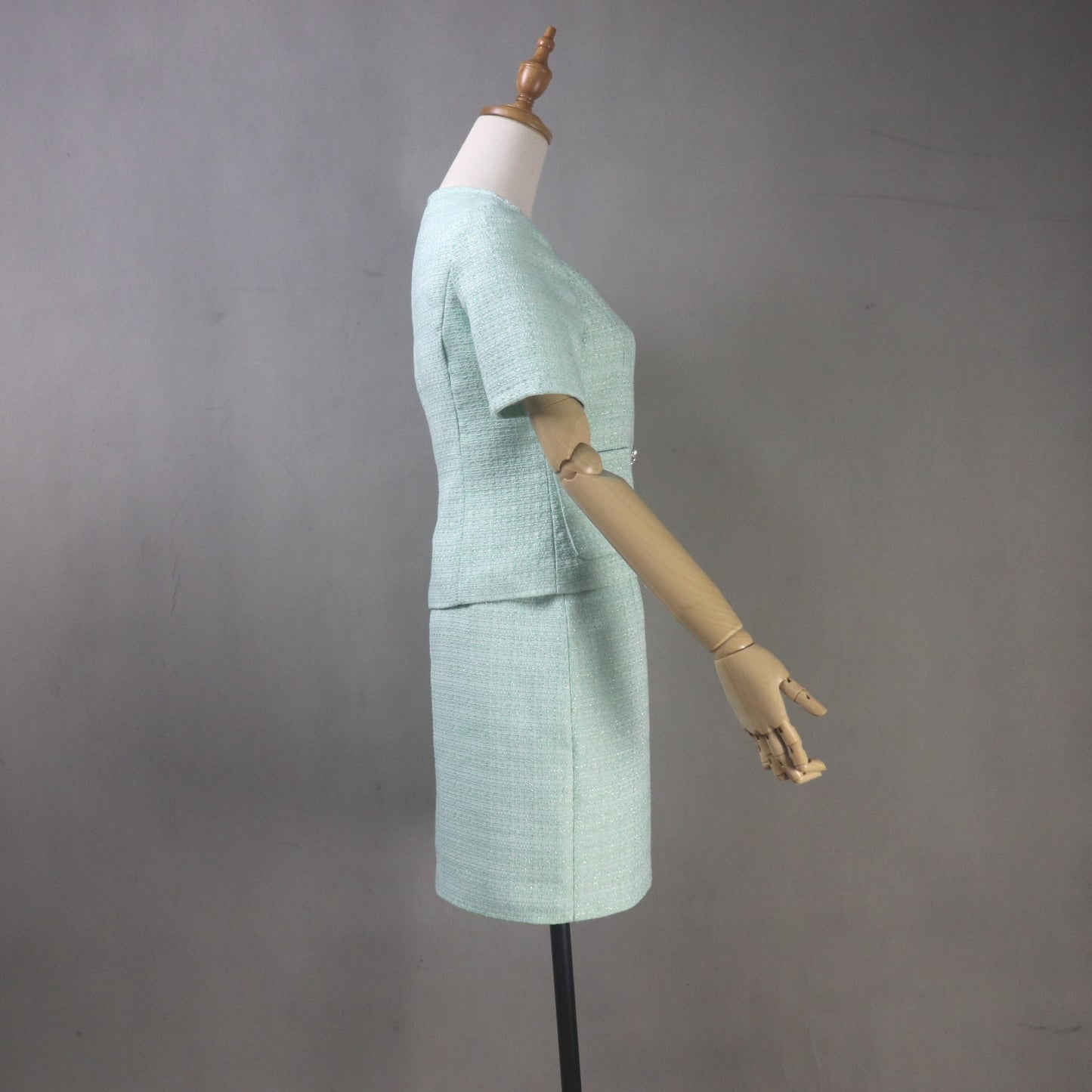 Custom Celestine Mint Green Tweed Skirt Suit Set – Any Length & Size, Spring Summer Outfit