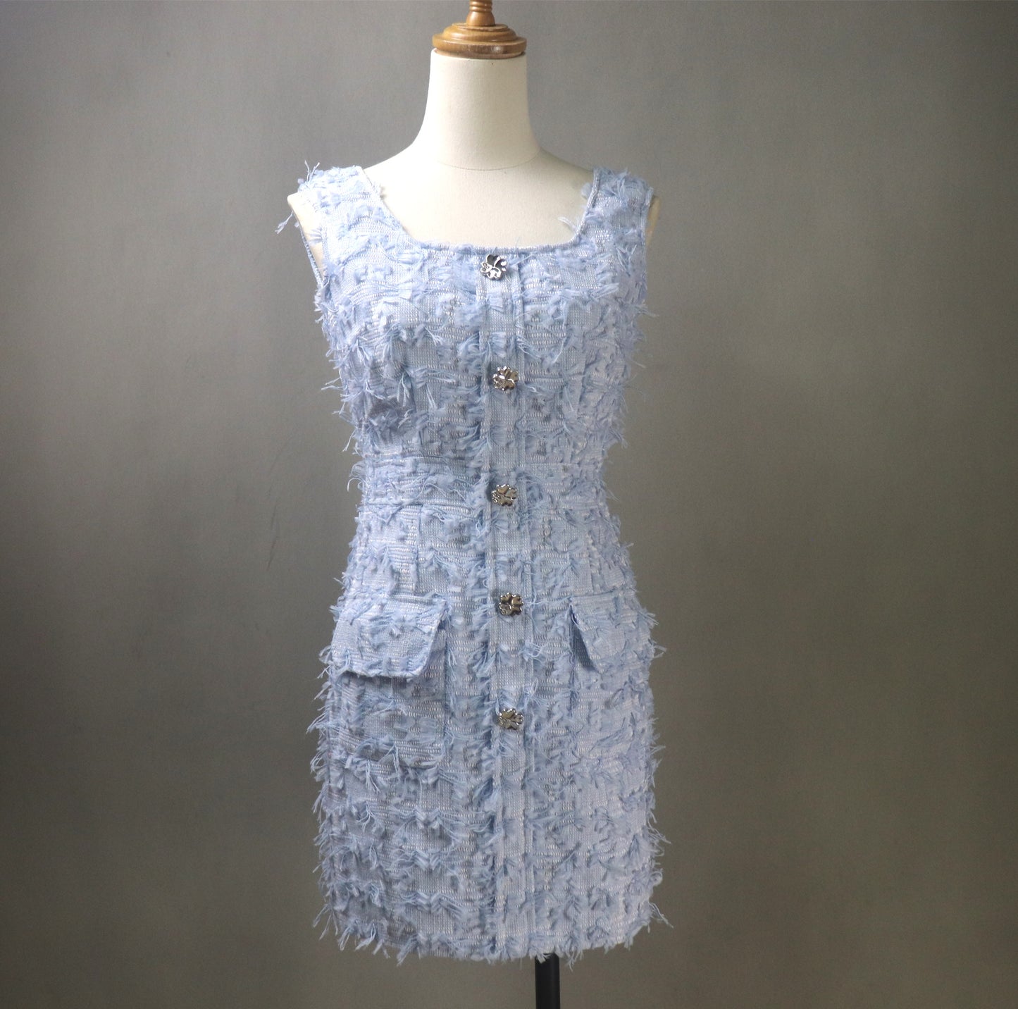 Custom Blue/Pink Textured Tweed Dress & Matching Jacket