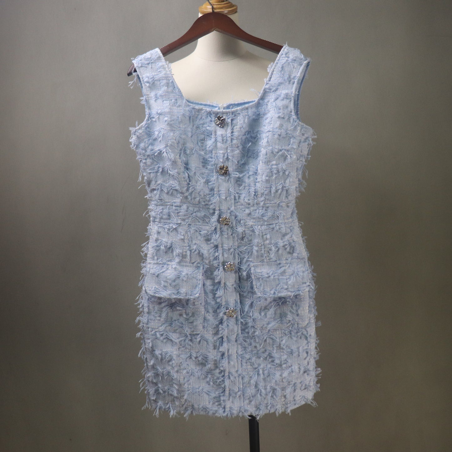 Custom Blue/Pink Textured Tweed Dress & Matching Jacket