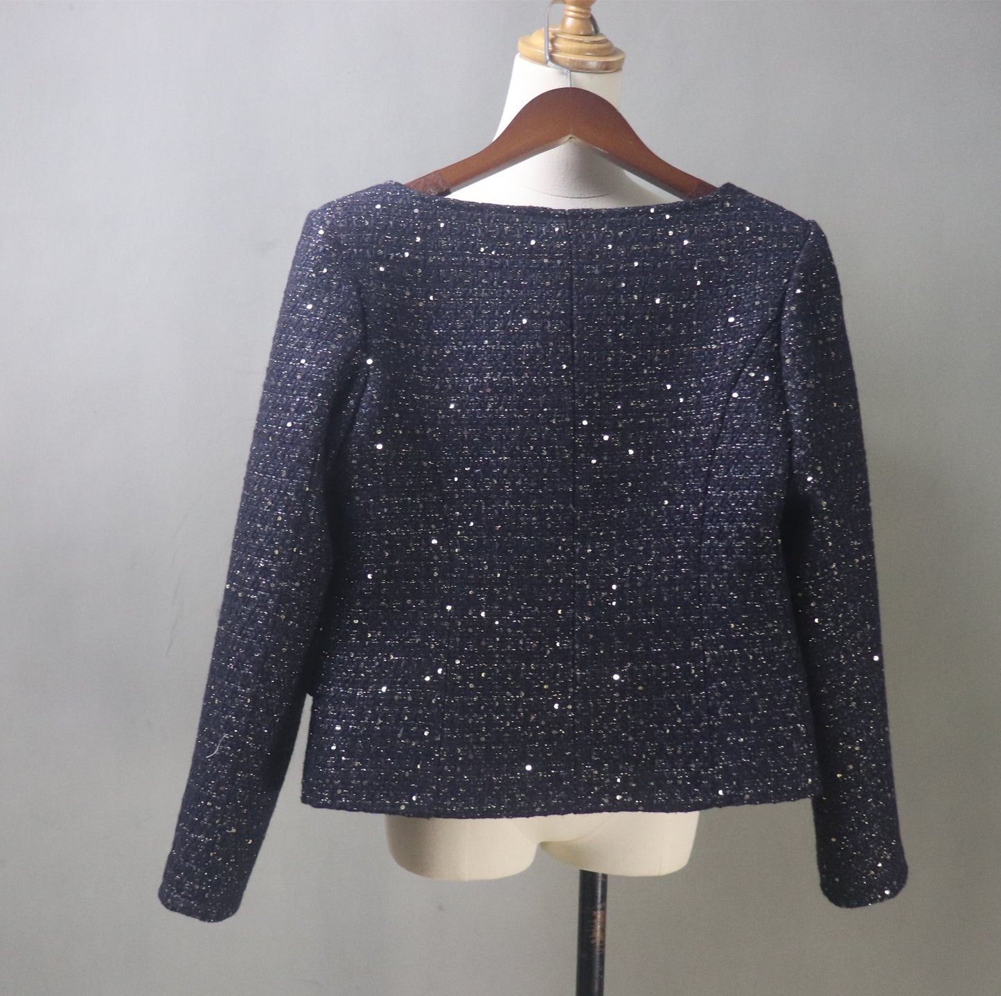 Sparkling Navy Tweed Skirt Suit with Sequins