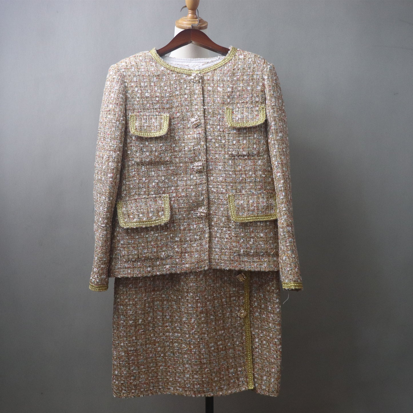 Custom Made Tweed Golden Brown Suit Jacket + Dress