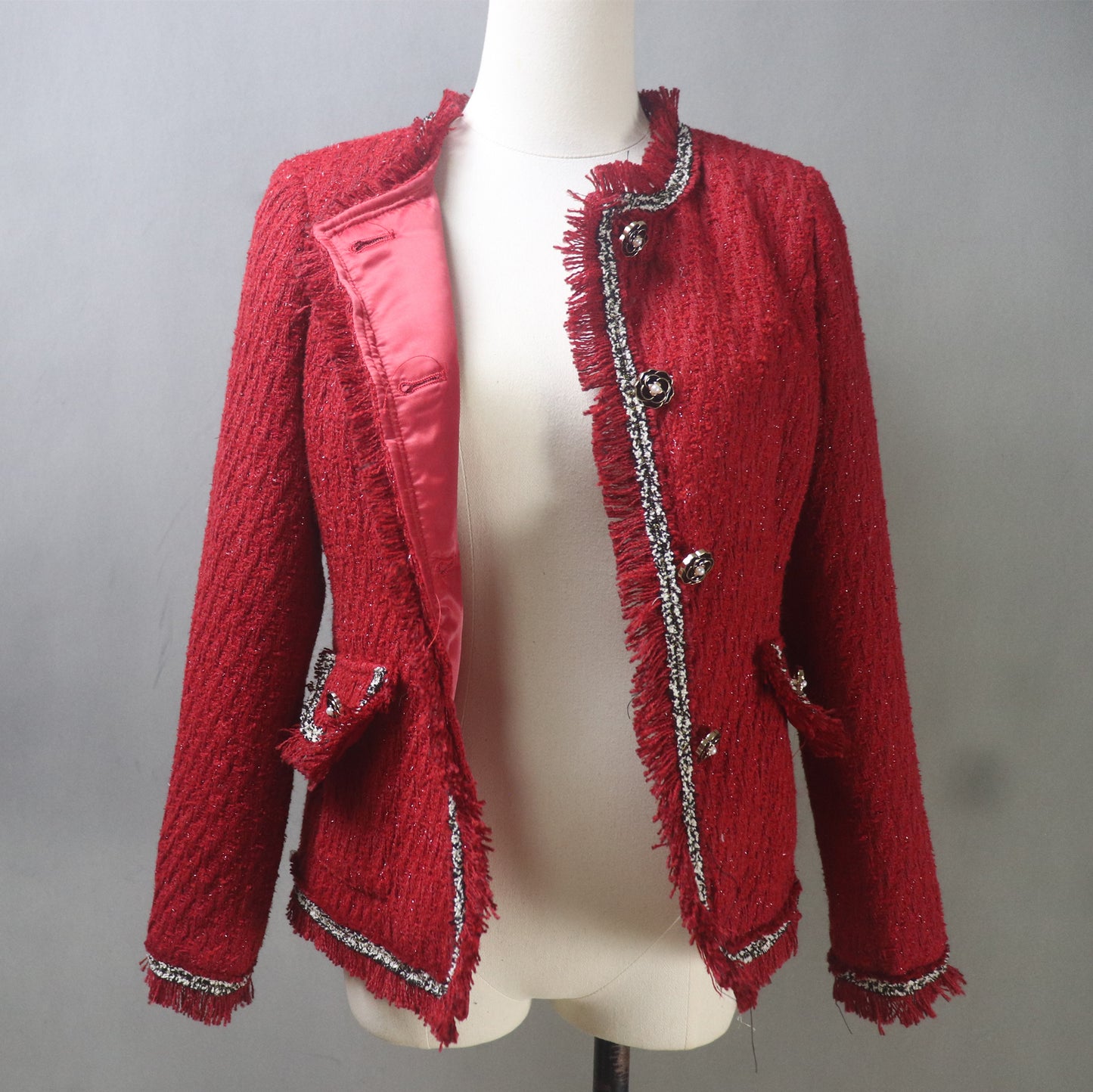 Custom Made Red Tweed Suit Jacket + Skirt