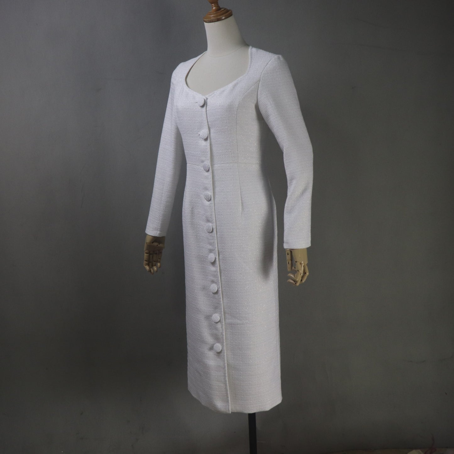 Custom White Tweed Midi Dress – Any Length & Size