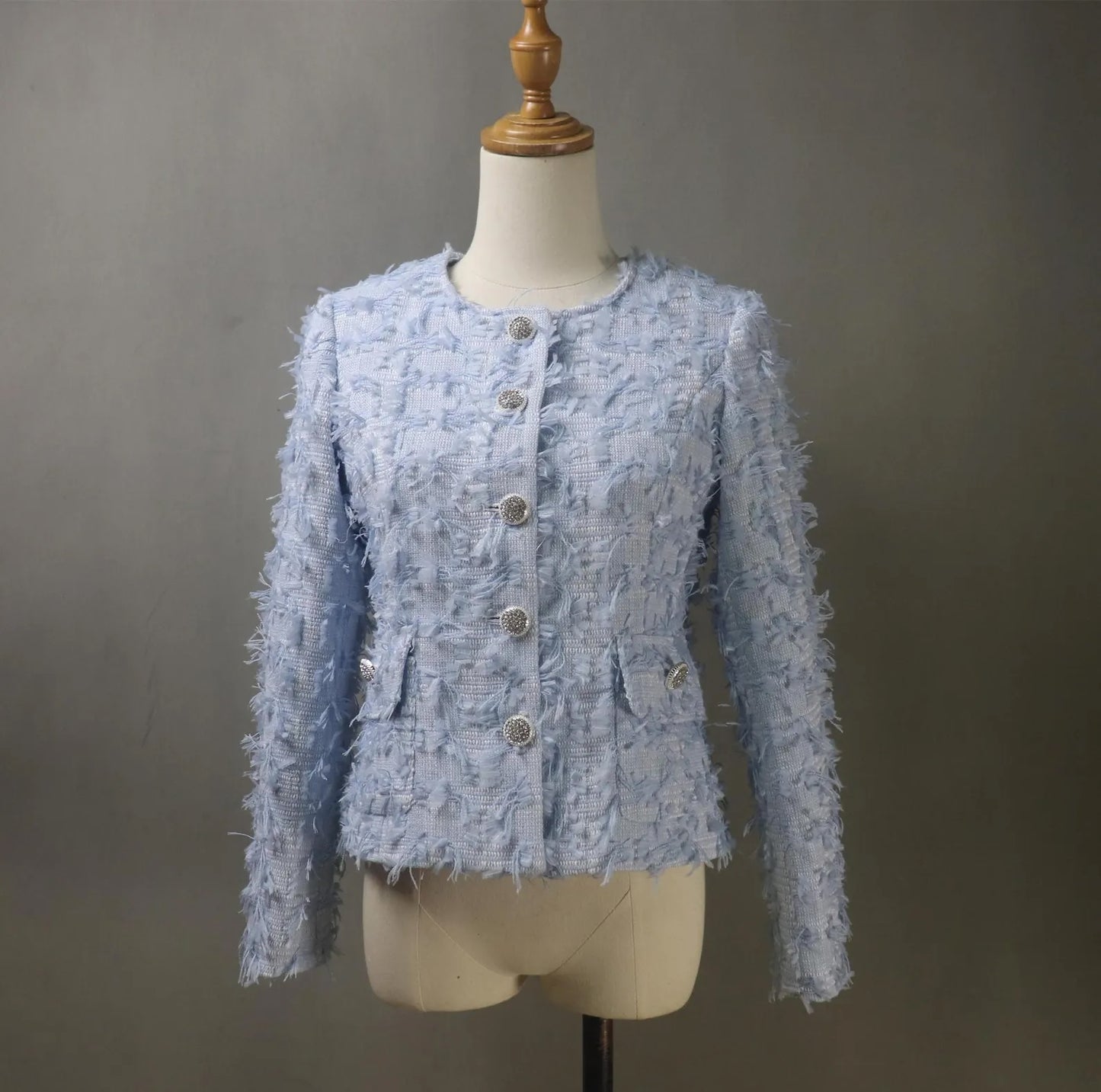 Custom Blue/Pink Textured Tweed Dress & Matching Jacket