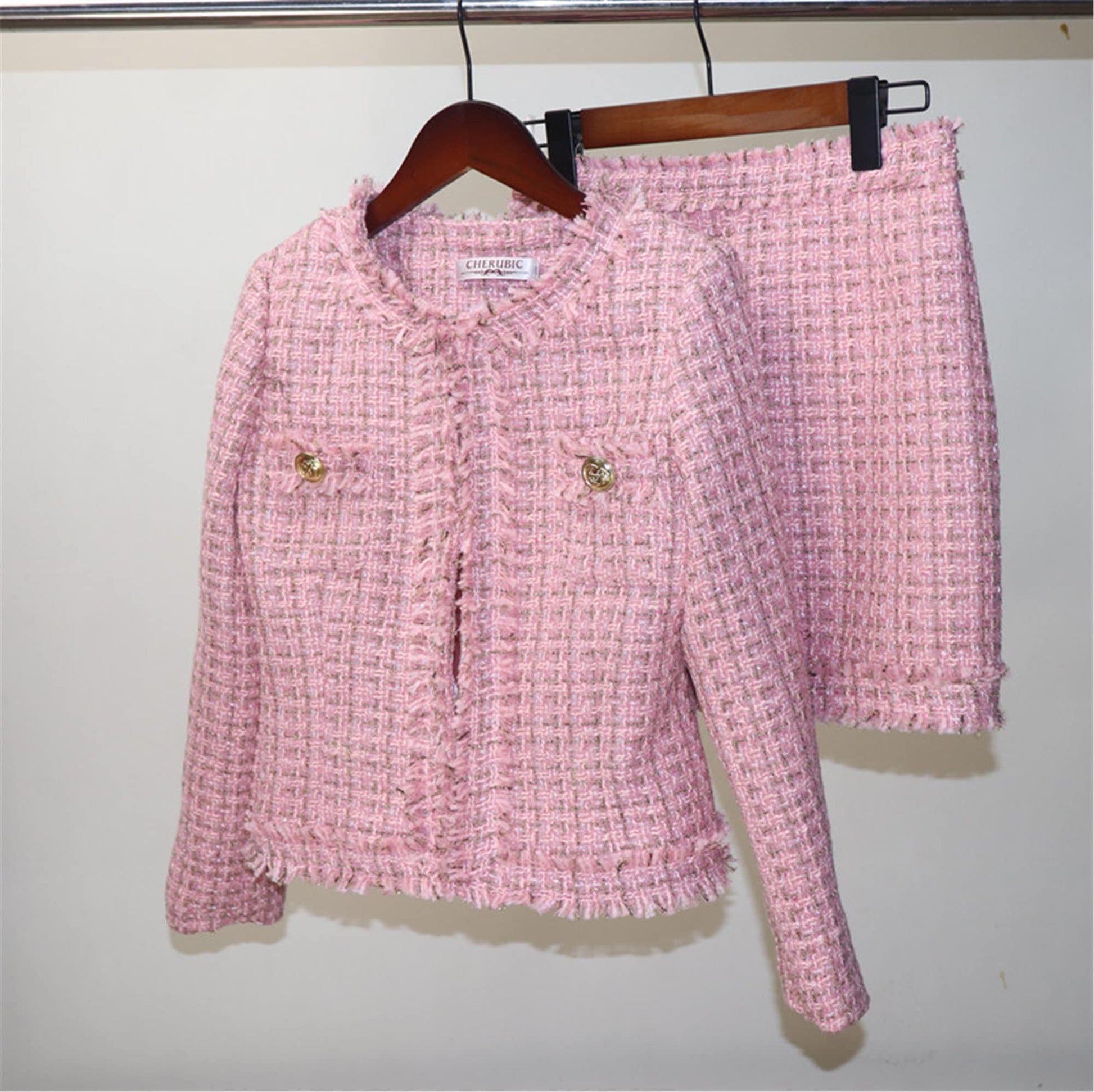 Sample Sale! Women's Pink Tweed Suit / US Size 0-2 / EU 32-34 /UK 4-6 /Jacket + Skirt Suit Graduation Suit, Wedding Guest, Office Outfit