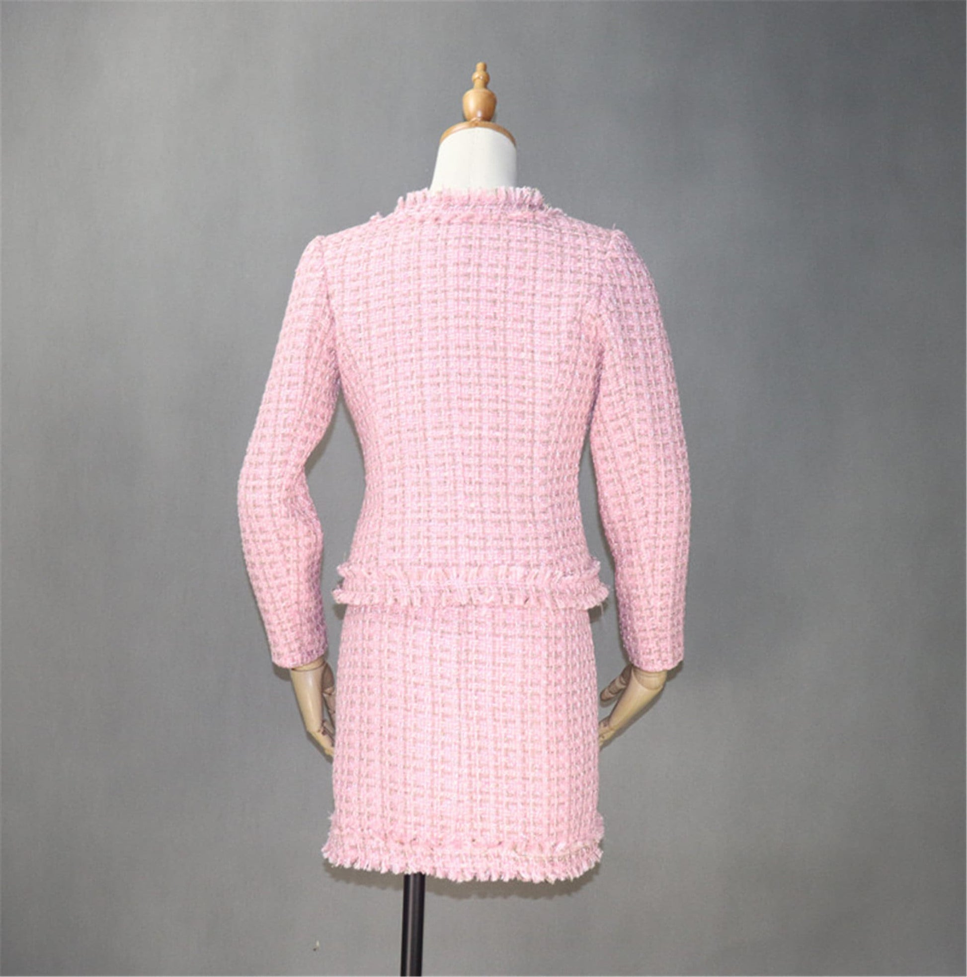 Sample Sale! Women's Pink Tweed Suit / US Size 0-2 / EU 32-34 /UK 4-6 /Jacket + Skirt Suit Graduation Suit, Wedding Guest, Office Outfit