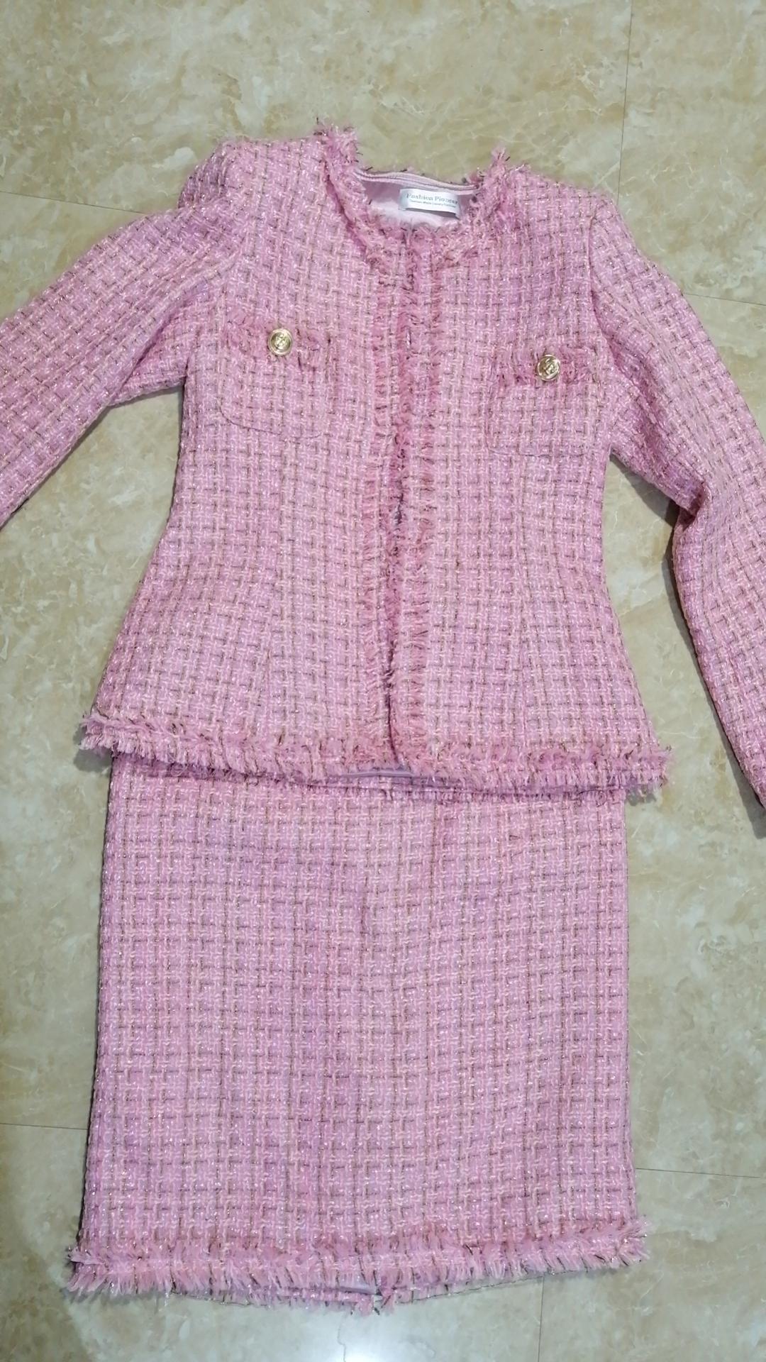 Sample Sale! Women's Pink Tweed Suit / US Size 0-2 / EU 32-34 /UK 4-6 /Jacket + Skirt Suit Graduation Suit, Wedding Guest, Office Outfit