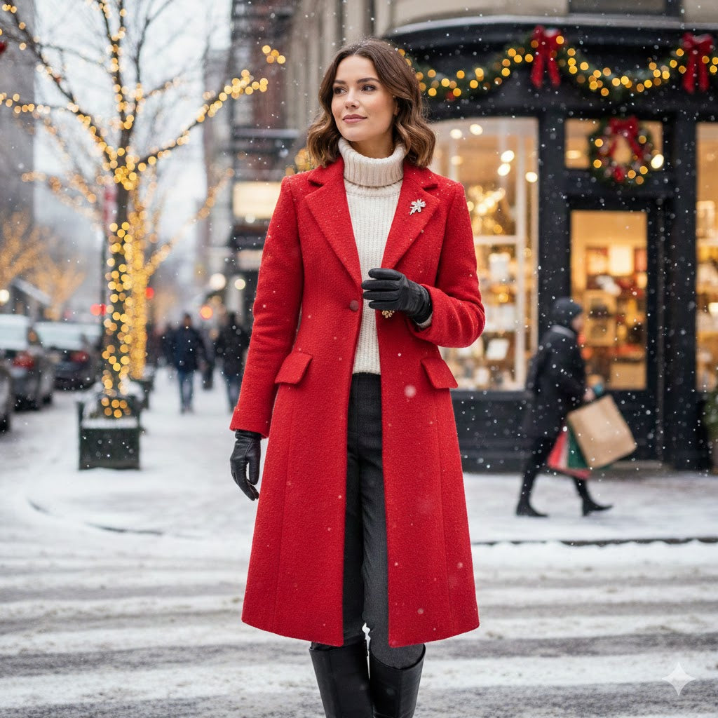 Women’s Extra Long Tweed Wool Coat – Custom Made, Plus Sizes, 24 Colors option