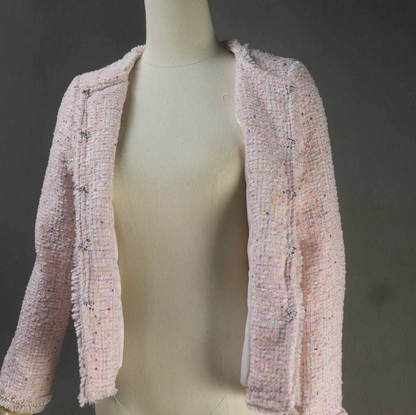 Custom Made or Tailor Made Light Pink Sequinned Tweed Blazer Coat